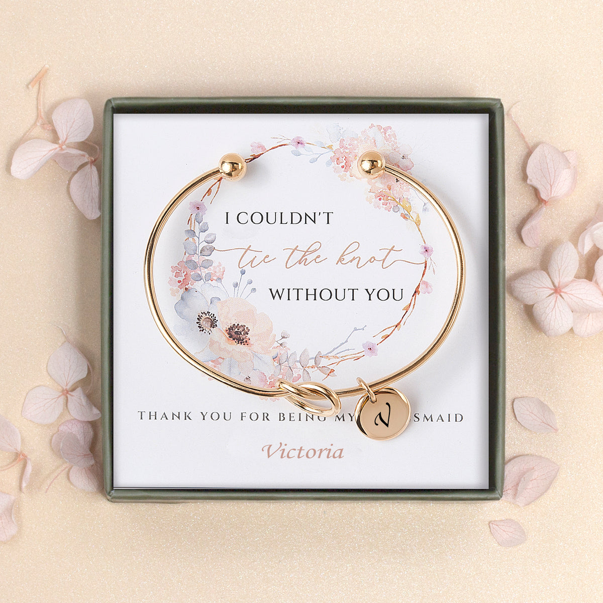 Custom Bridesmaid Proposal Love Knot Charm Cuff Bangle