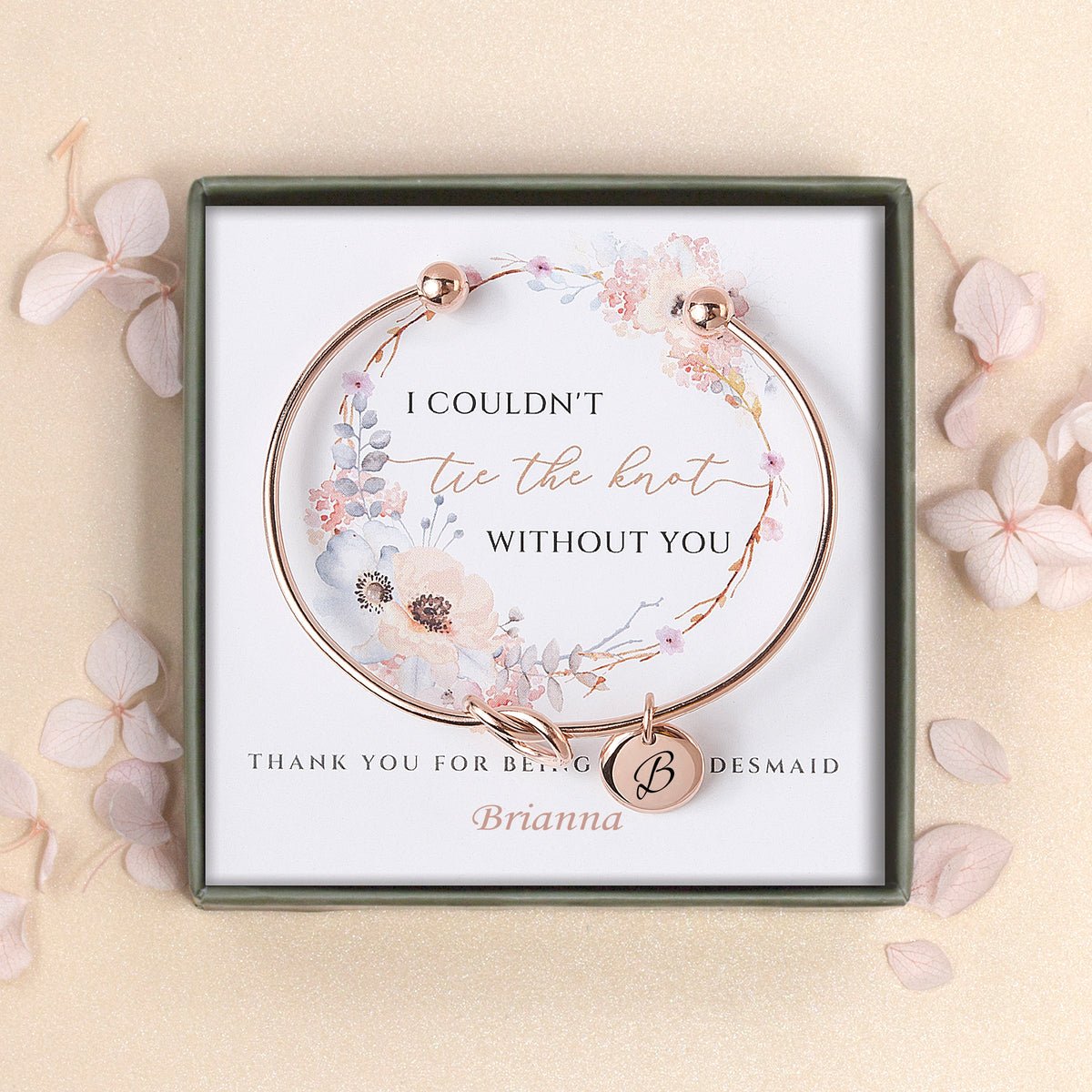 Custom Bridesmaid Proposal Love Knot Charm Cuff Bangle