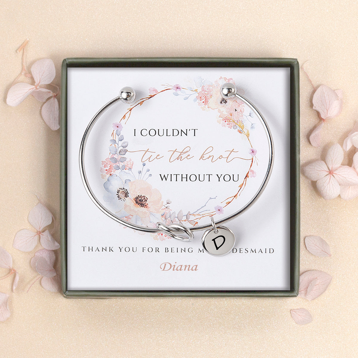 Custom Bridesmaid Proposal Love Knot Charm Cuff Bangle