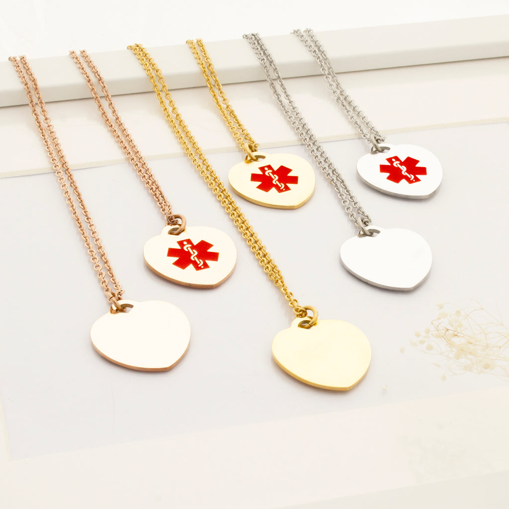 Heart Medical Alert ID Necklace