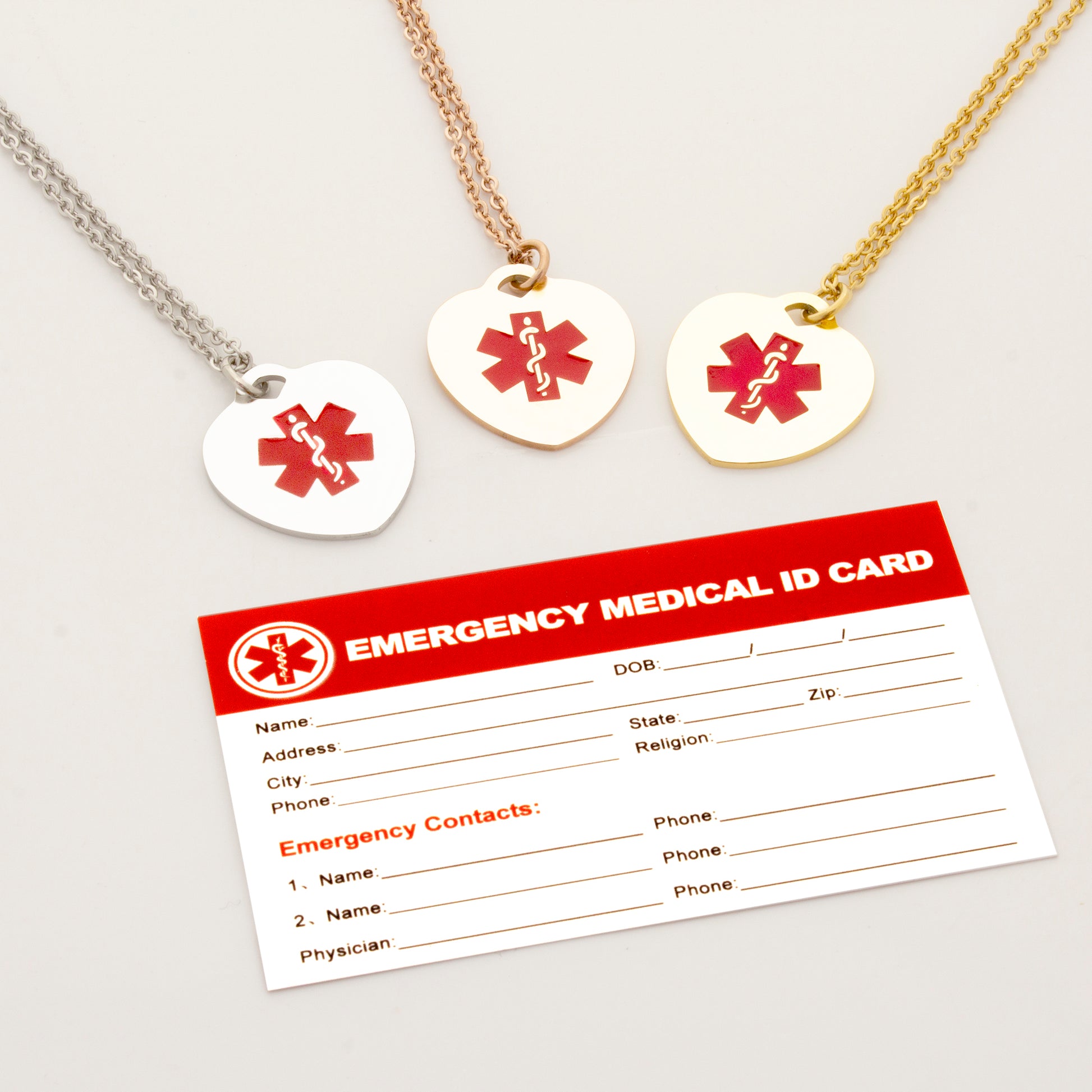 Emergency Pendant Necklace Heart Medical Alert ID Necklace