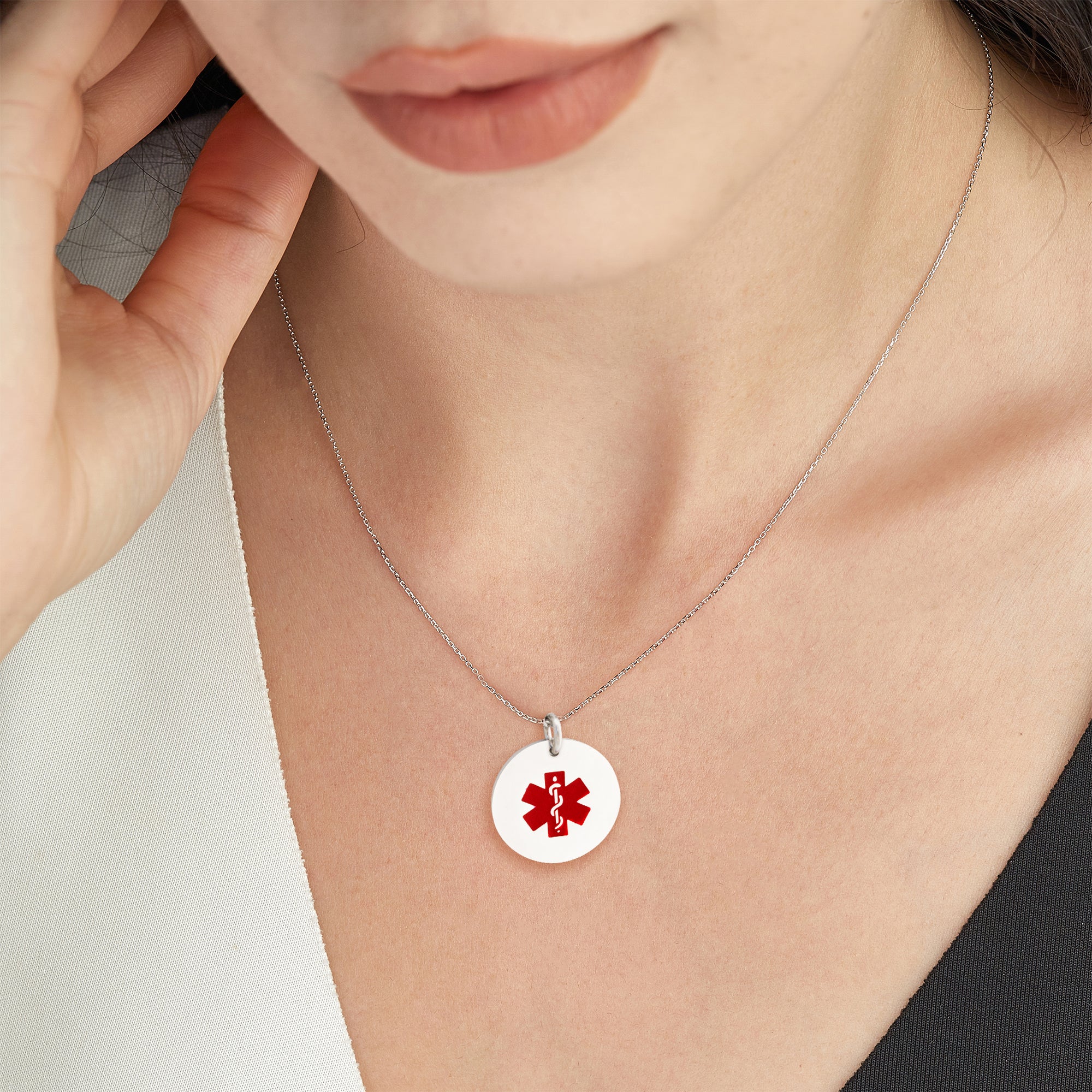 Round Medical ID Alert Necklace with Medical Card