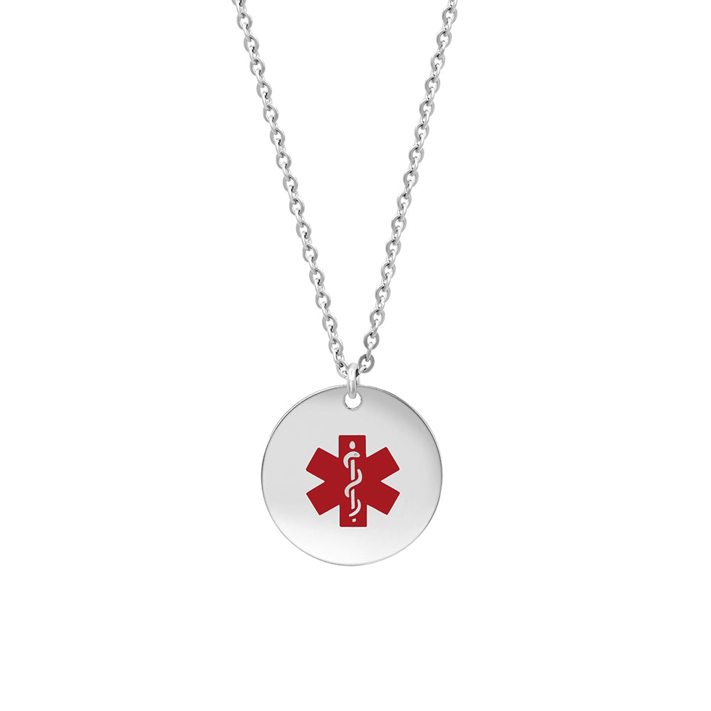 Round Medical ID Alert Necklace with Medical Card