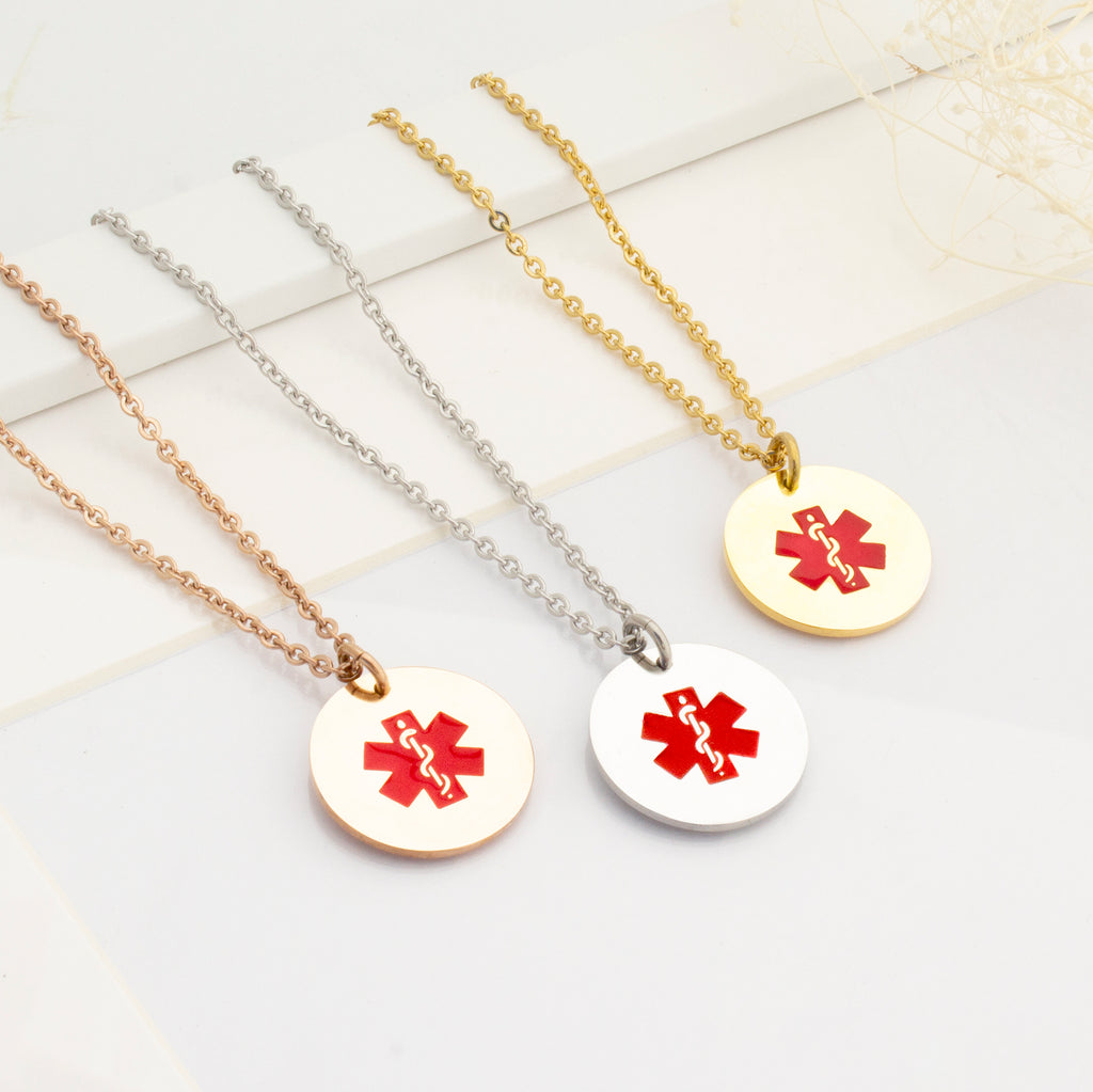 Round Medical ID Alert Necklace with Medical Card