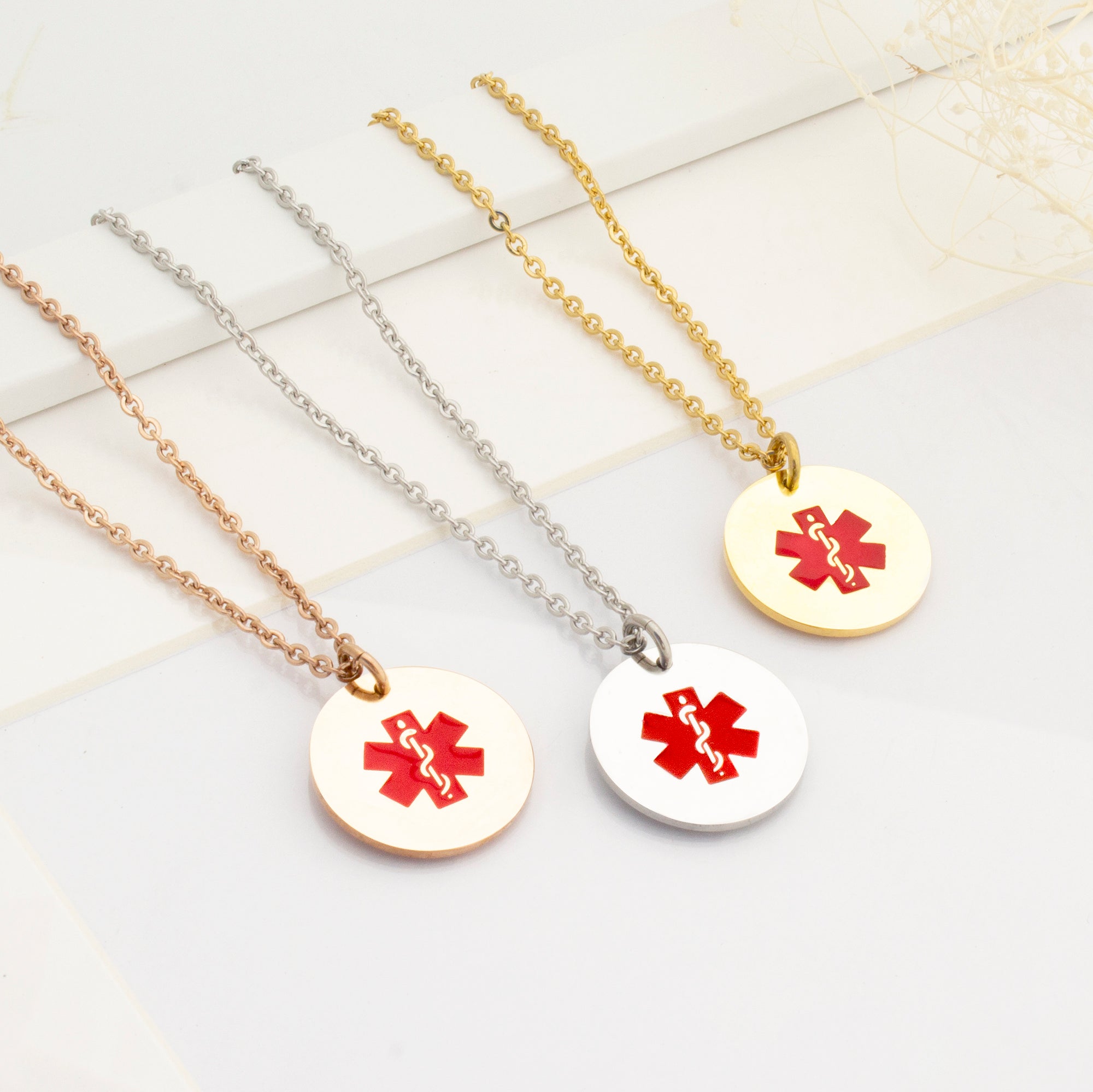 Round Medical ID Alert Necklace with Medical Card