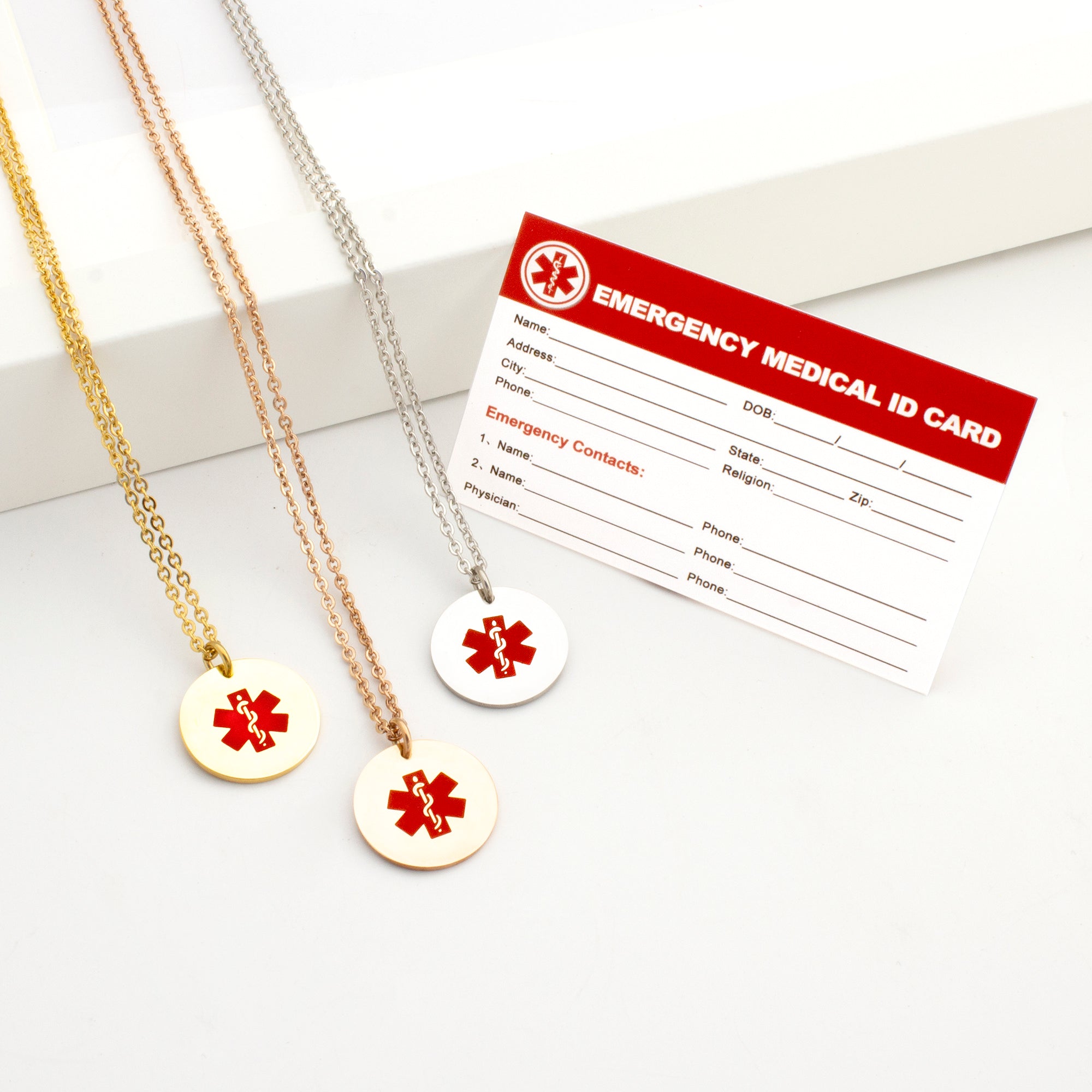 Round Medical ID Alert Necklace with Medical Card