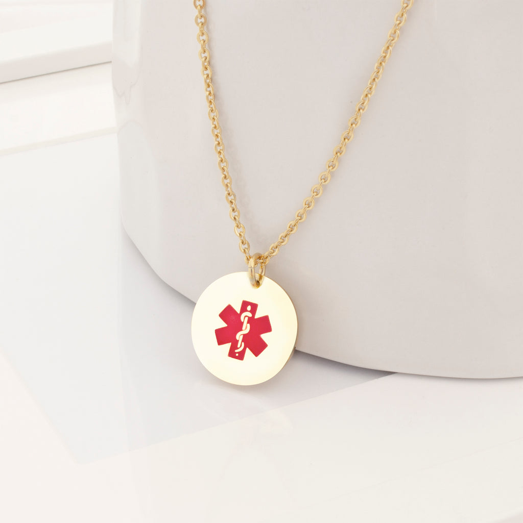 Round Medical ID Alert Necklace with Medical Card