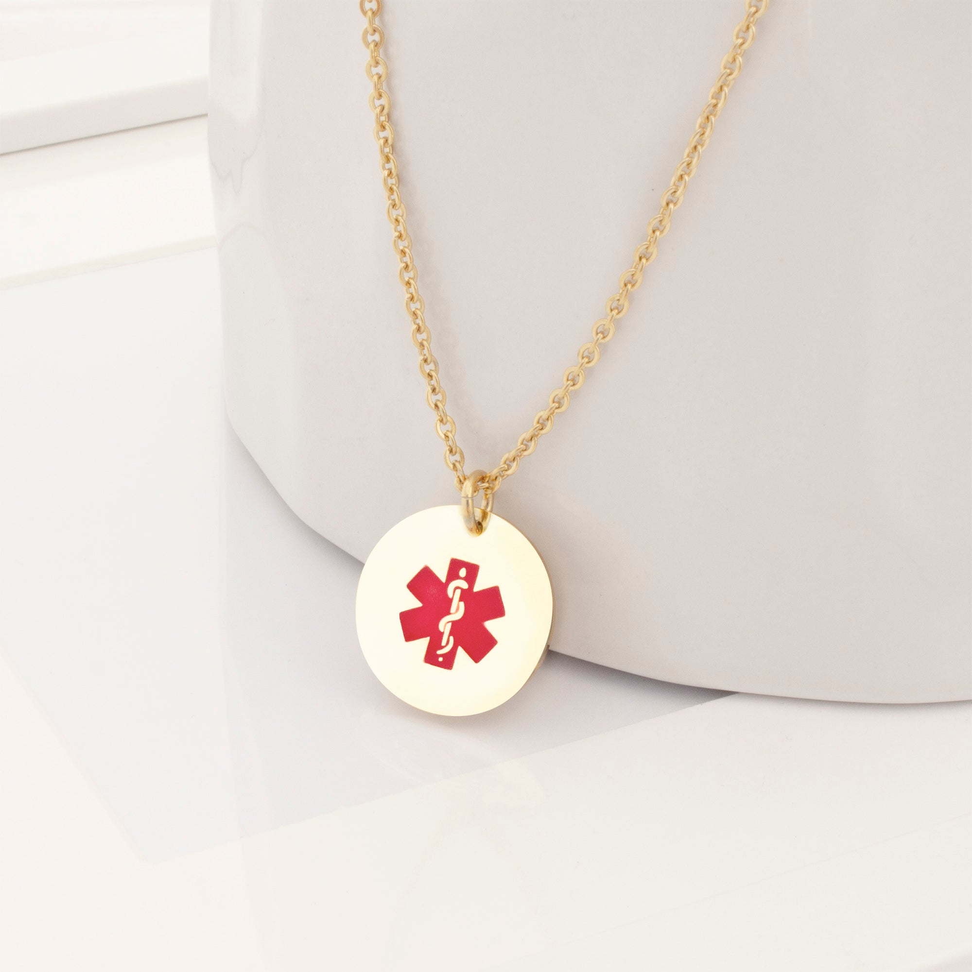 Round Medical ID Alert Necklace with Medical Card