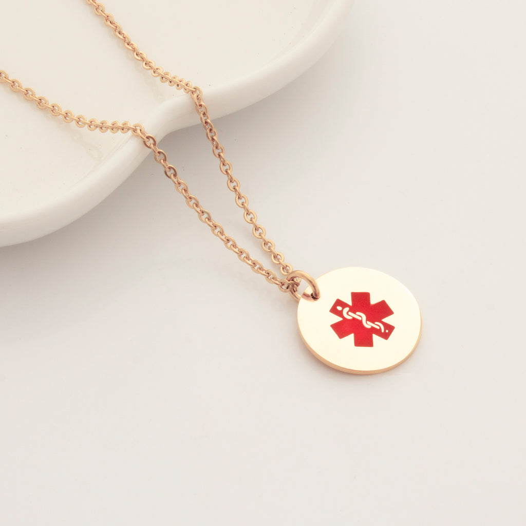 Round Medical ID Alert Necklace with Medical Card