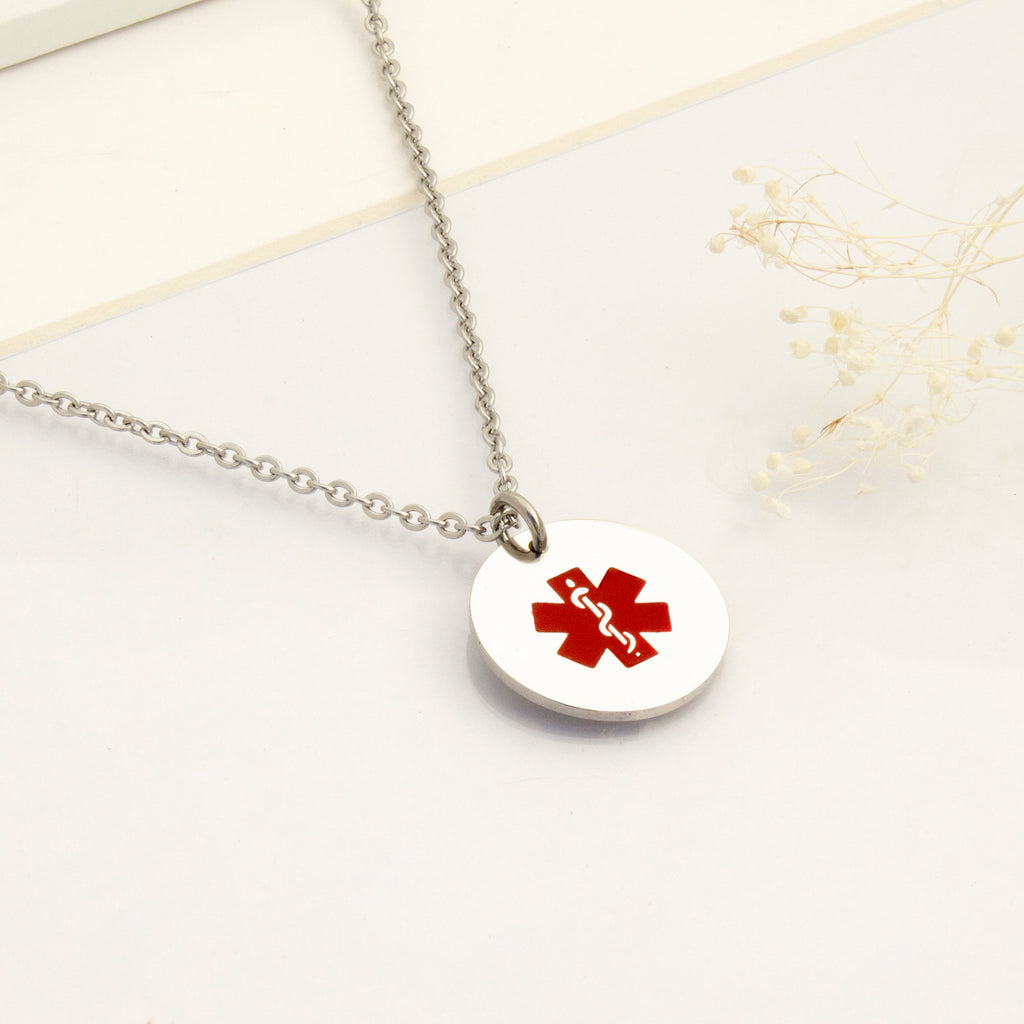 Round Medical ID Alert Necklace with Medical Card