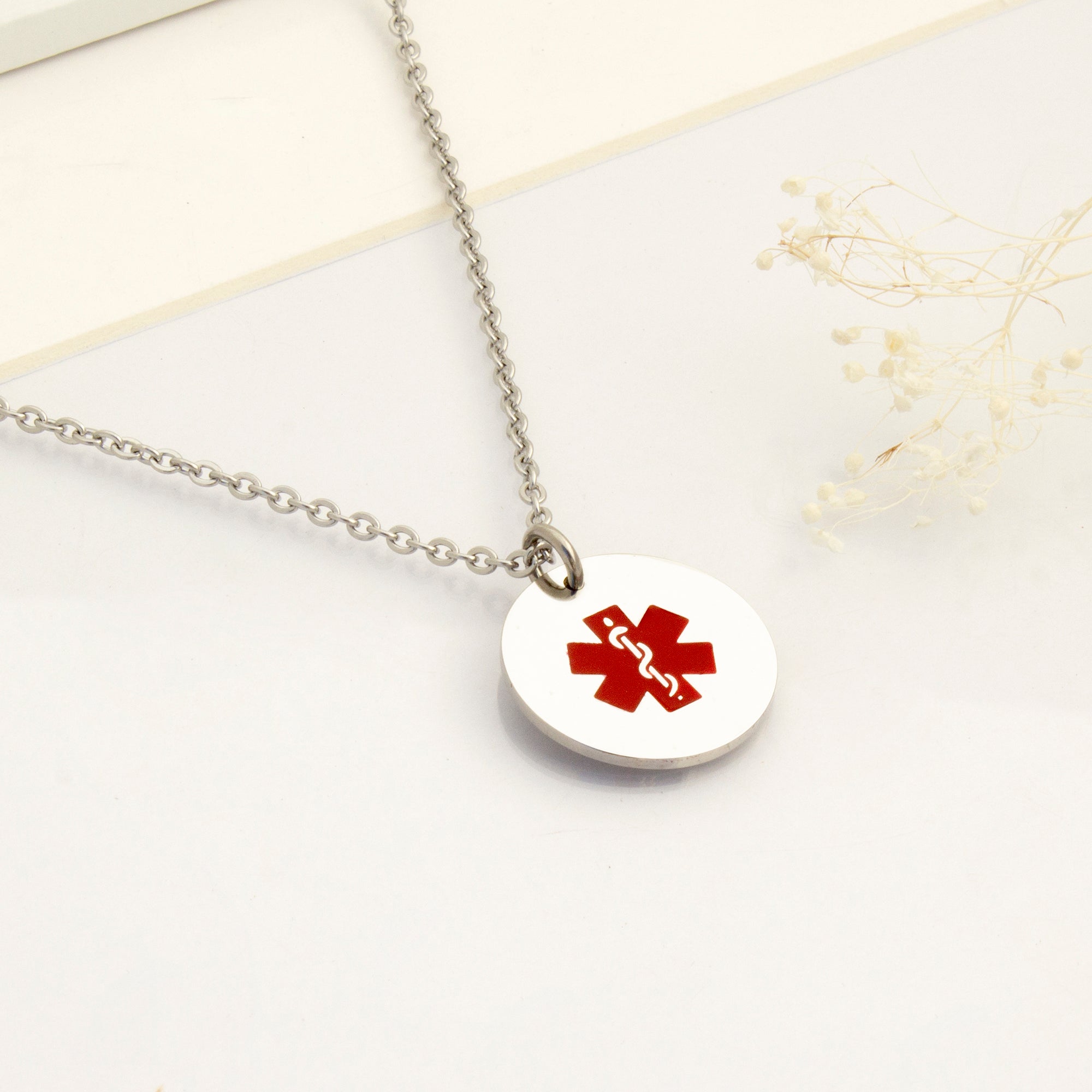 Round Medical ID Alert Necklace with Medical Card