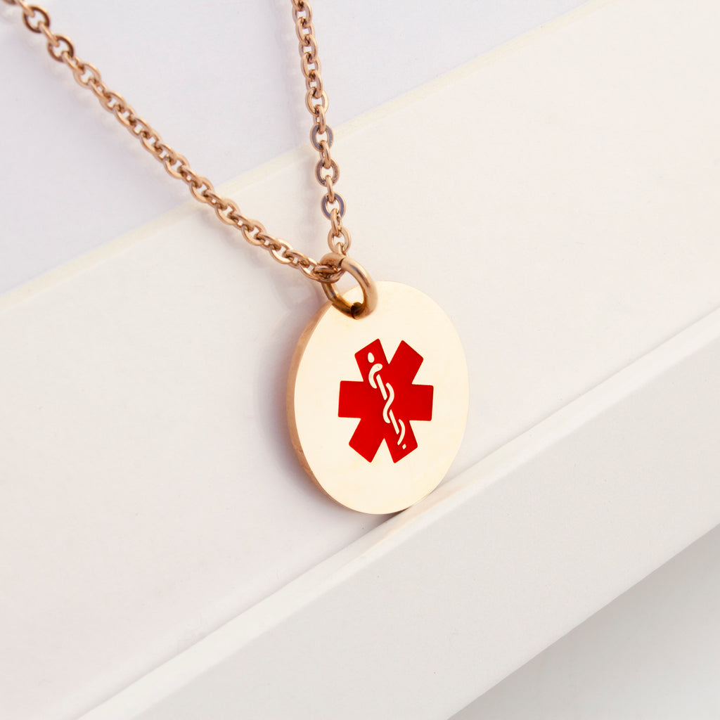 Round Medical ID Alert Necklace with Medical Card