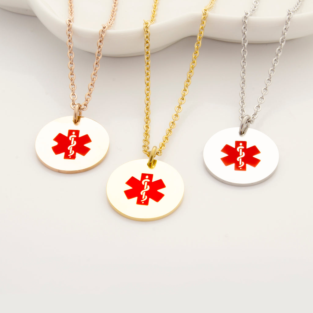Round Medical ID Alert Necklace with Medical Card