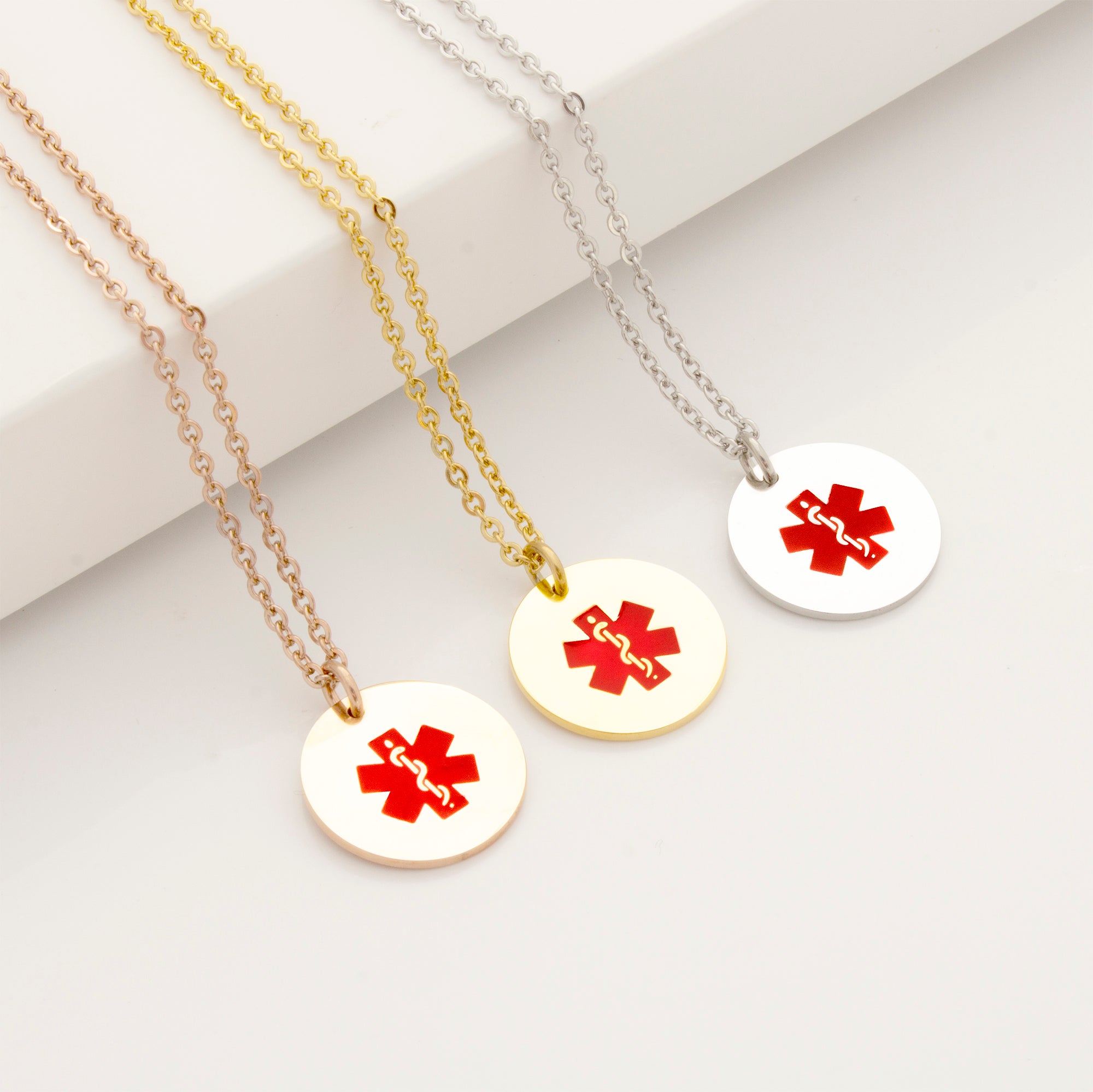 Round Medical ID Alert Necklace with Medical Card