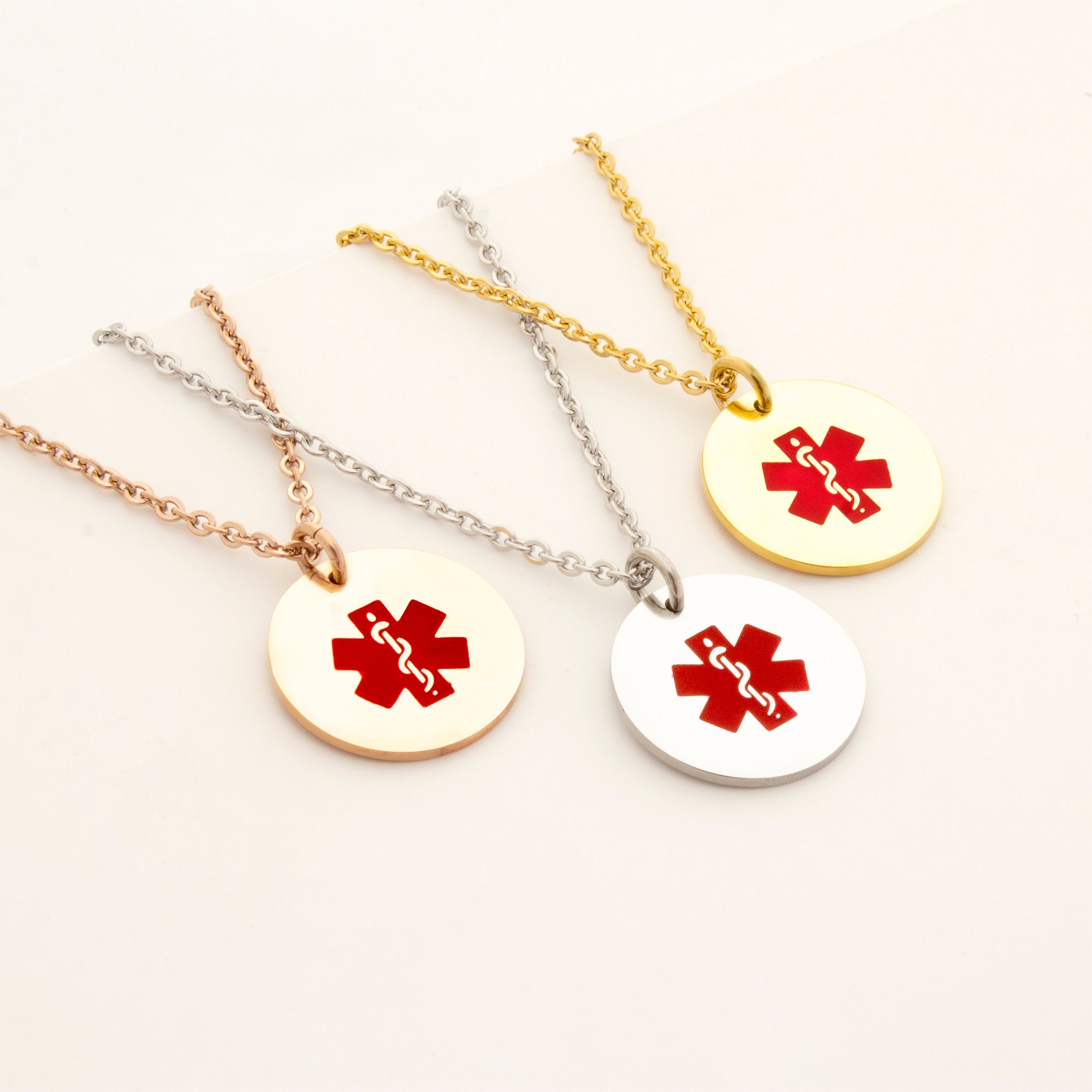 Round Medical ID Alert Necklace with Medical Card