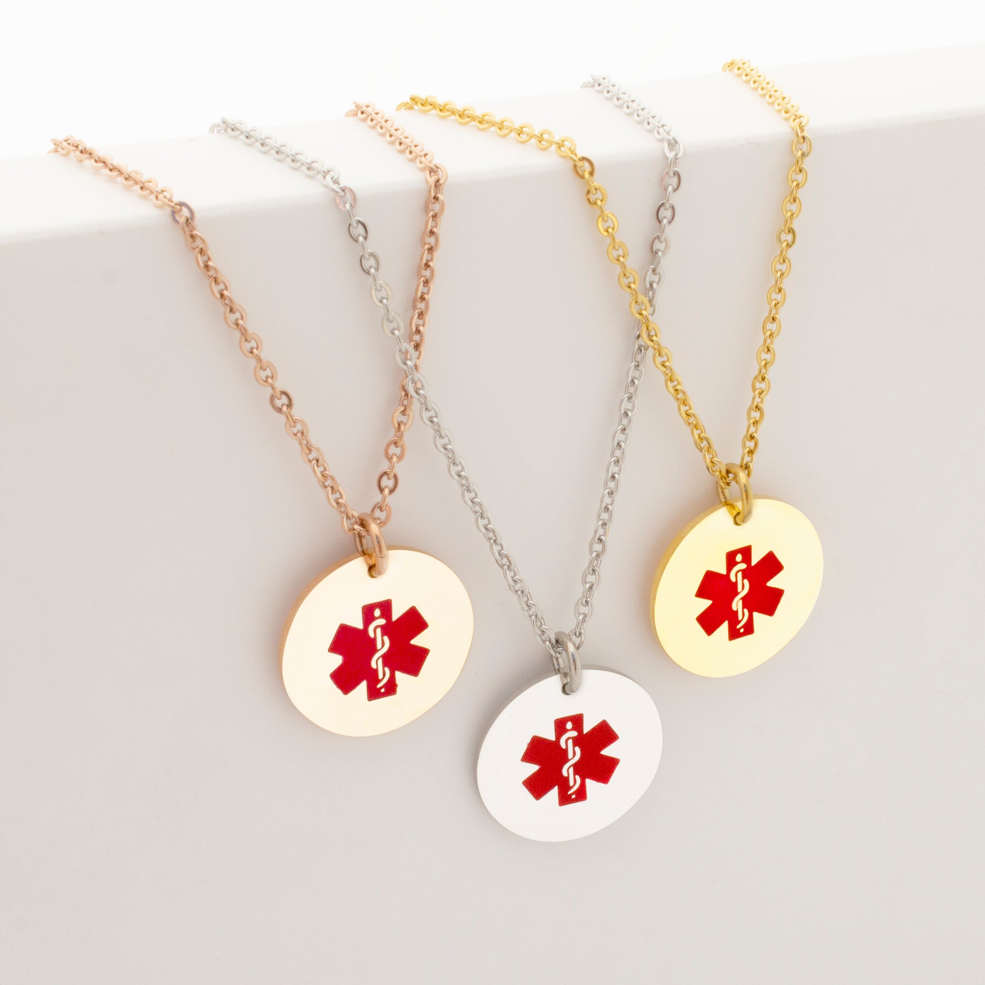 Round Medical ID Alert Necklace with Medical Card