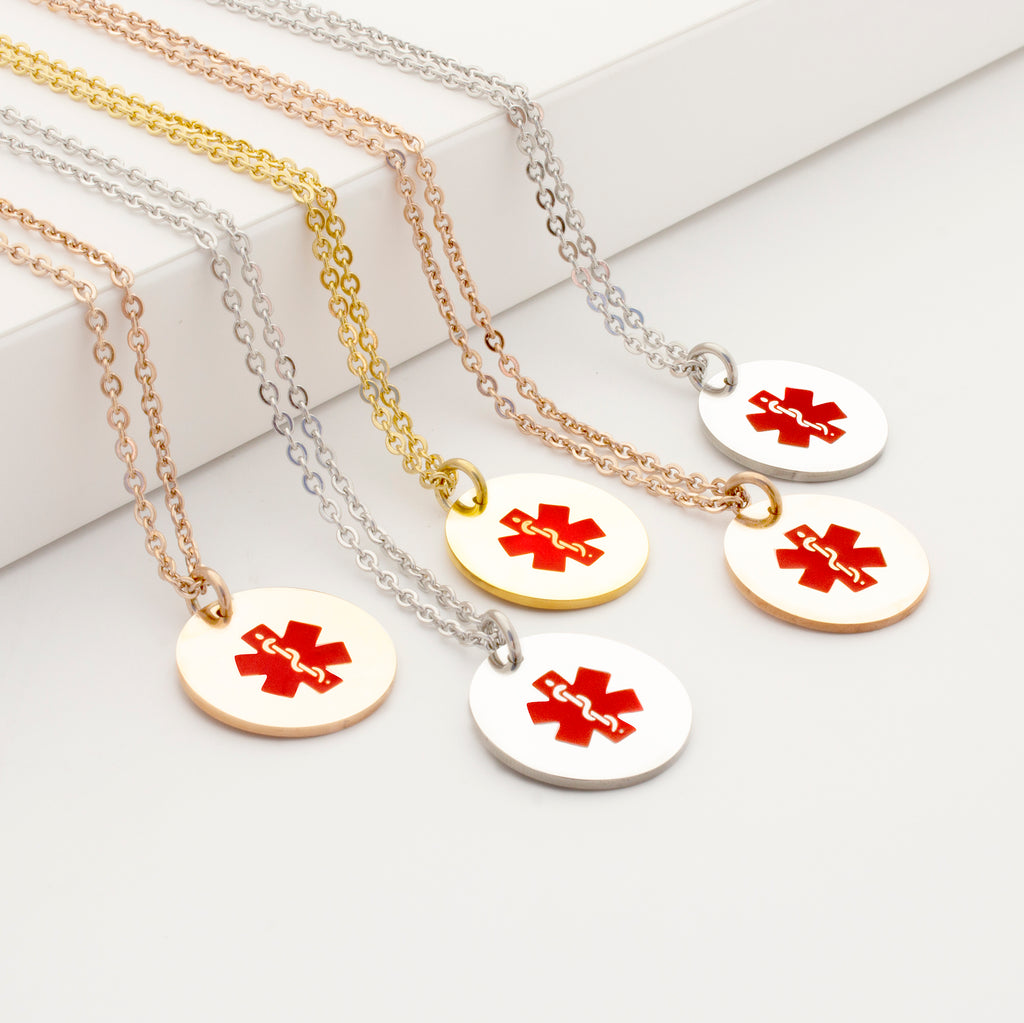 Round Medical ID Alert Necklace with Medical Card