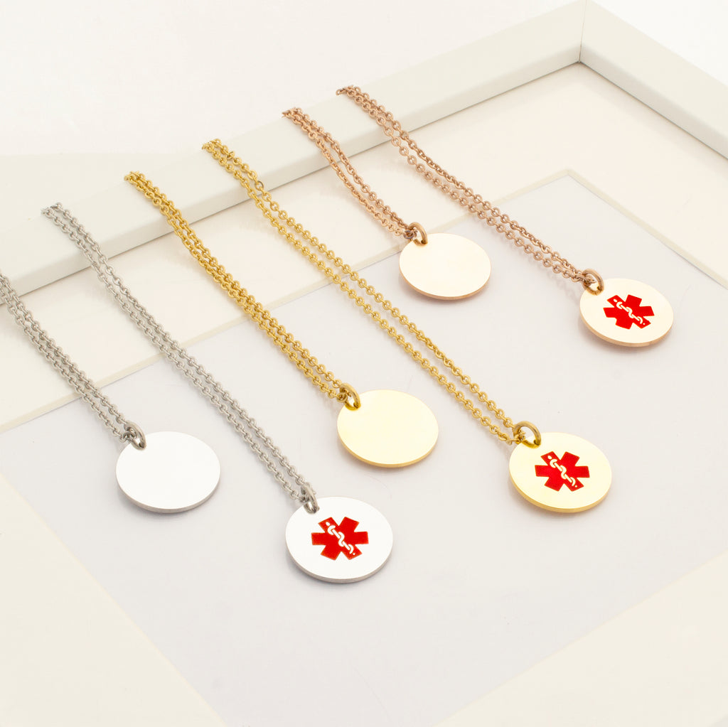Round Medical ID Alert Necklace with Medical Card