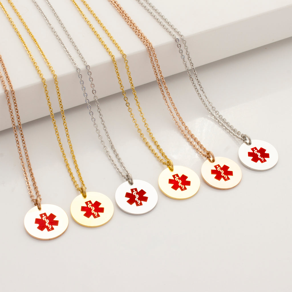 Round Medical ID Alert Necklace with Medical Card