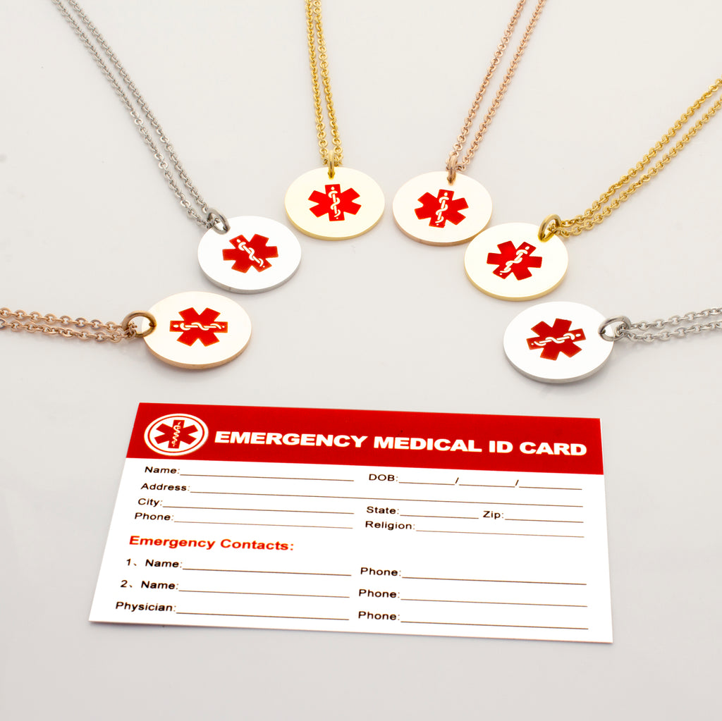 Round Medical ID Alert Necklace with Medical Card