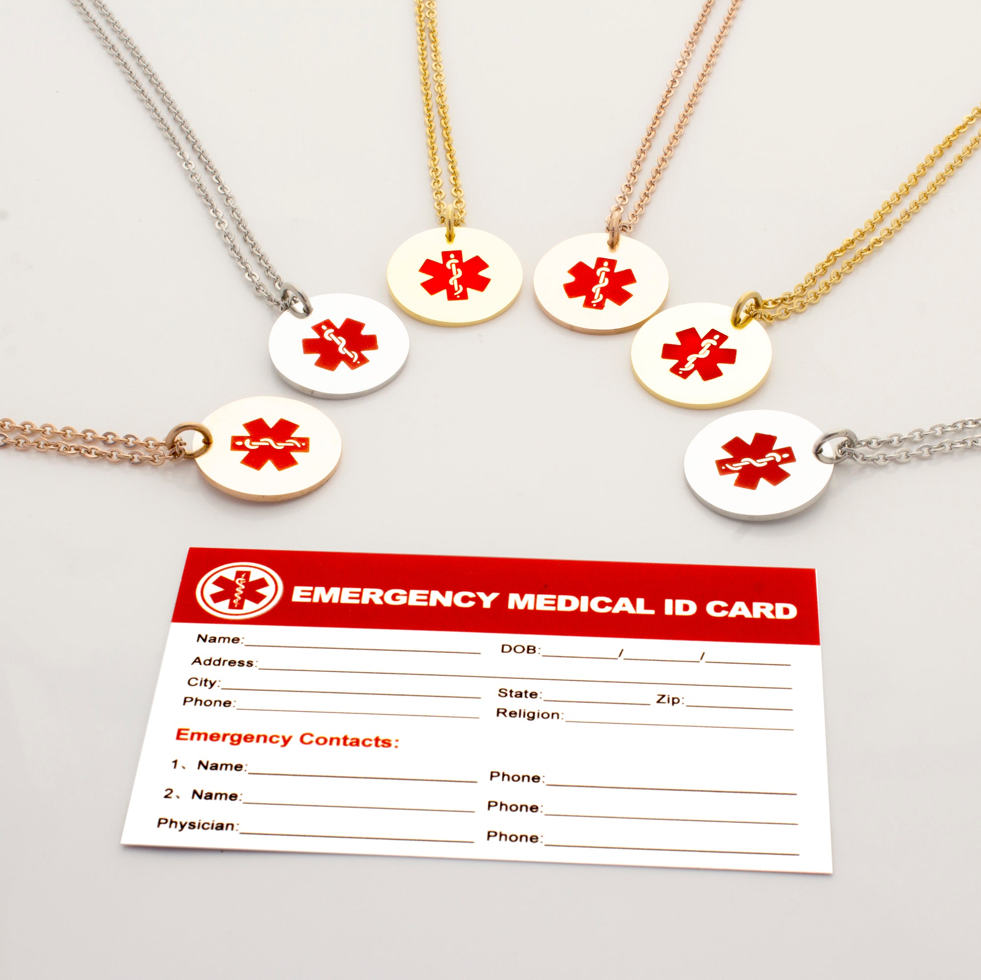 Round Medical ID Alert Necklace with Medical Card