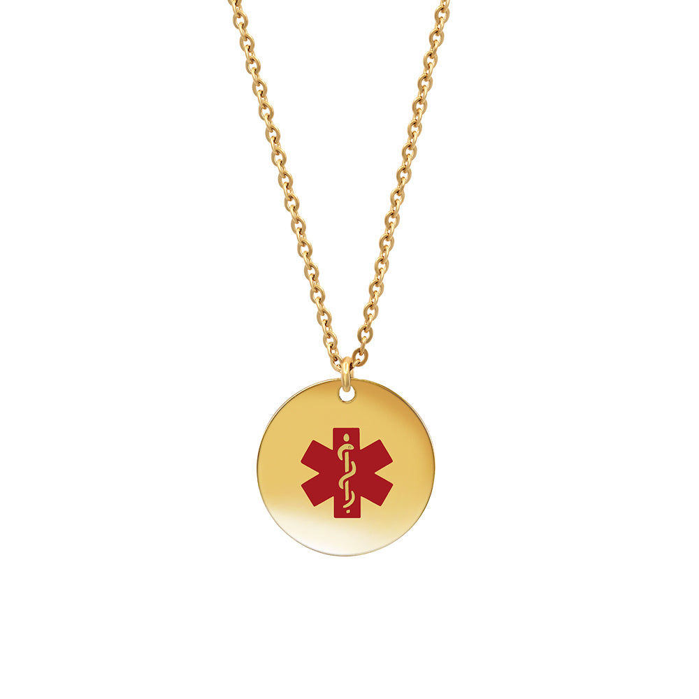 Round Medical ID Alert Necklace with Medical Card