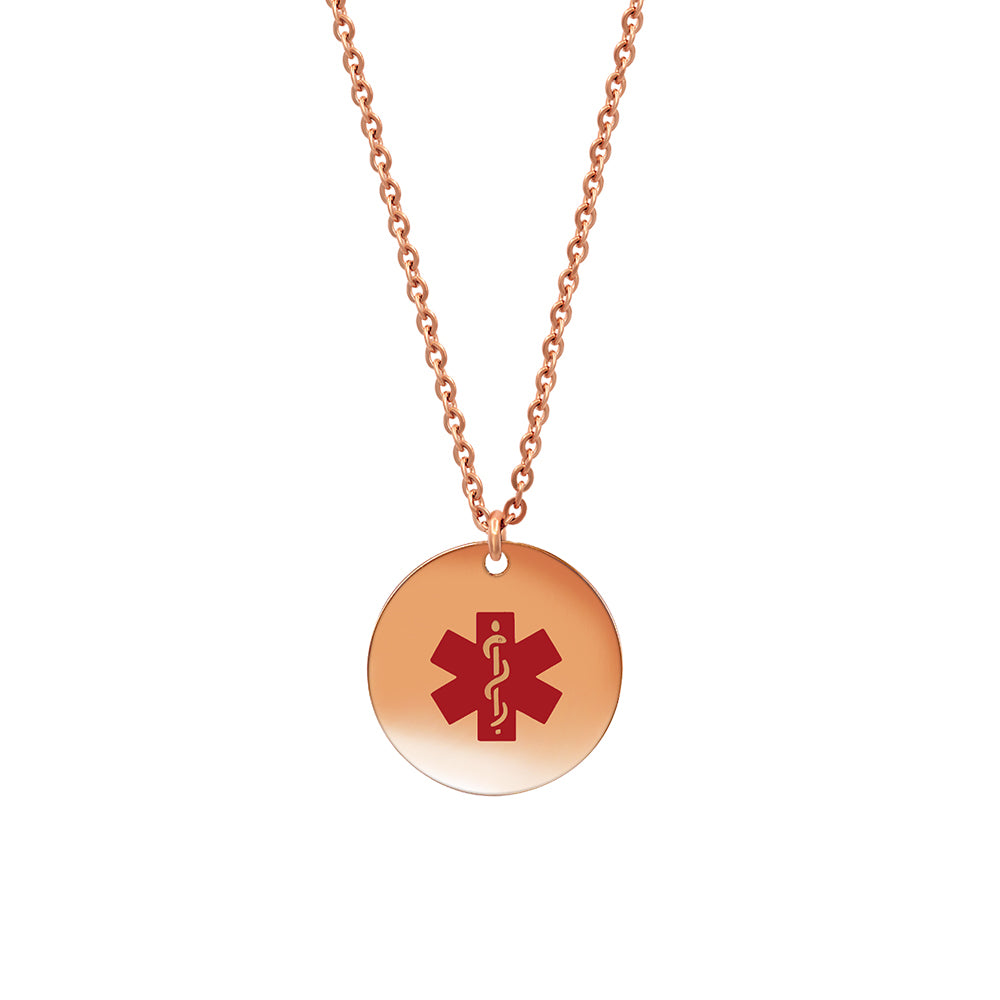Round Medical ID Alert Necklace with Medical Card