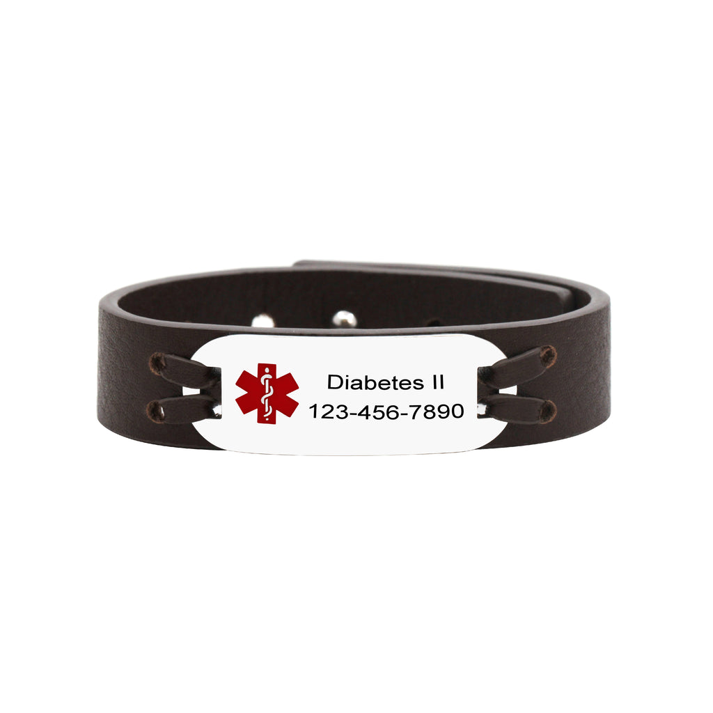 Medical Alert ID Leather Bracelet