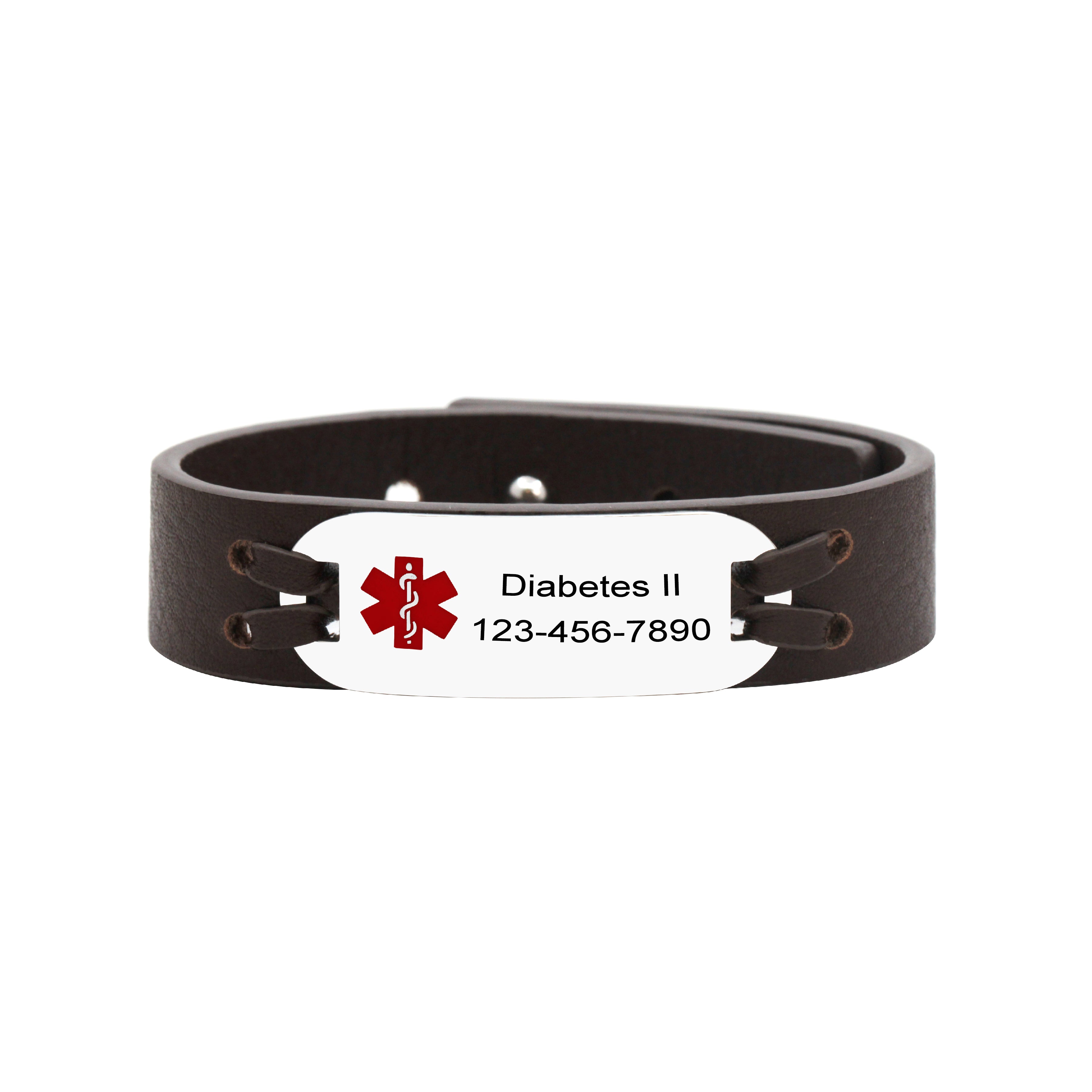 Medical Alert ID Leather Bracelet