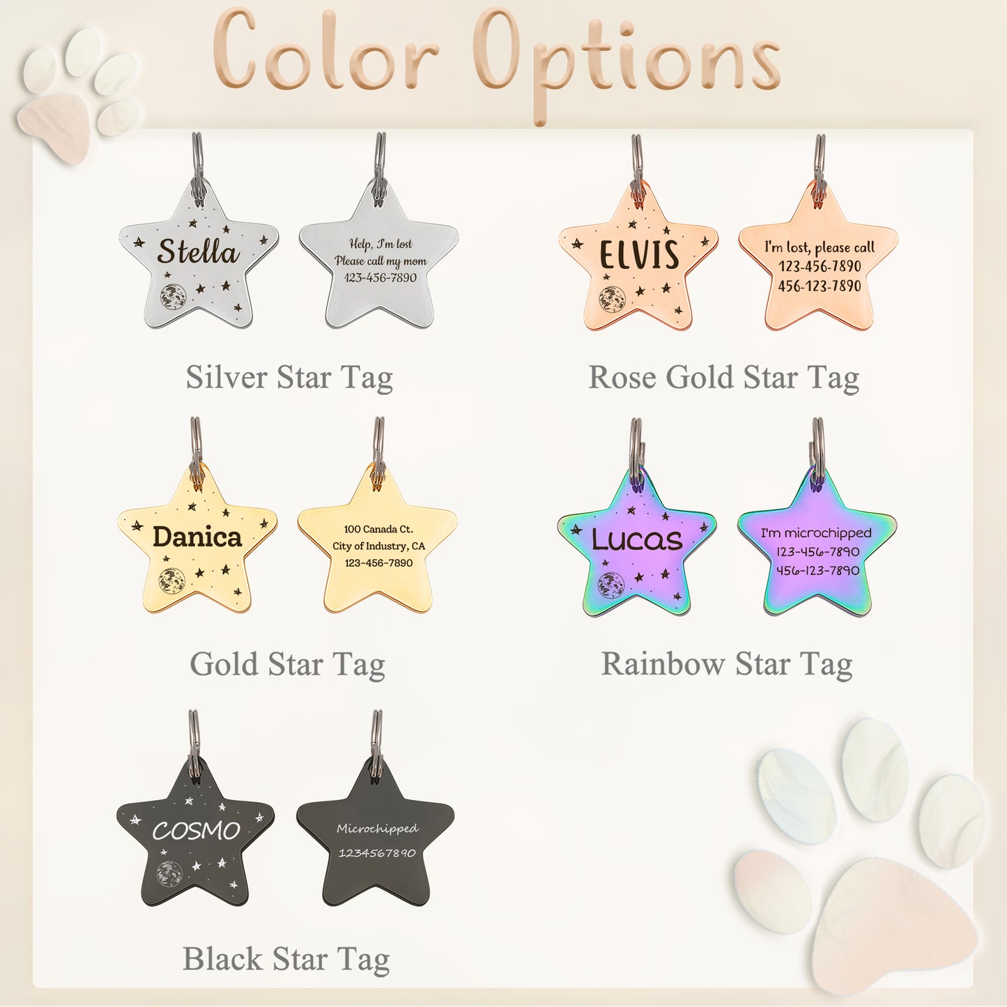 Personalized Space Themed Star Shaped Pet ID Dog Tag