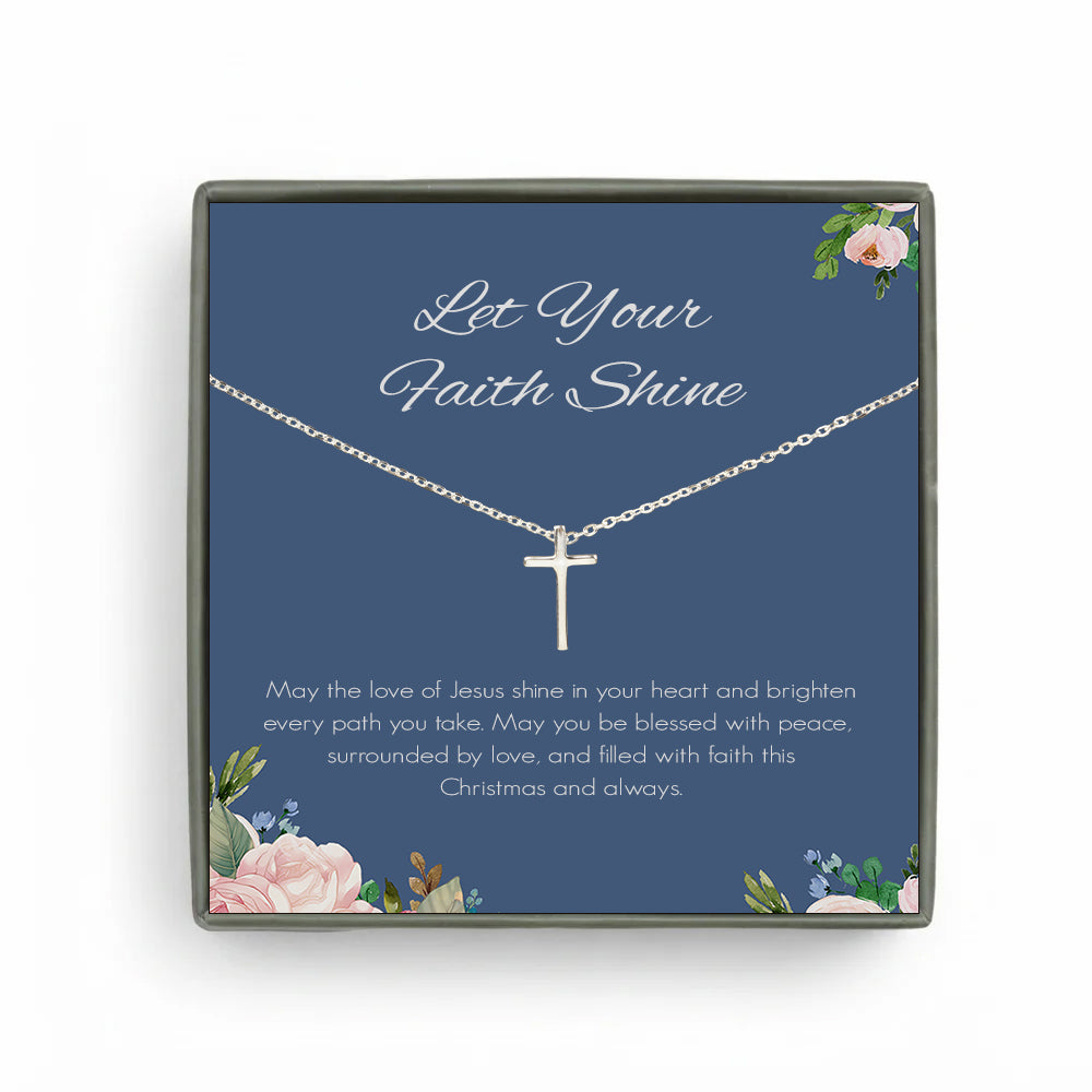 Custom Cross Necklace with Blue Floral Card Necklace