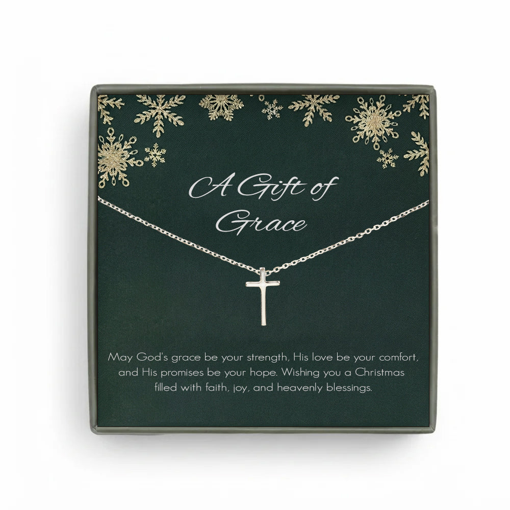 Custom Cross Necklace with Green Christmas Card Necklace