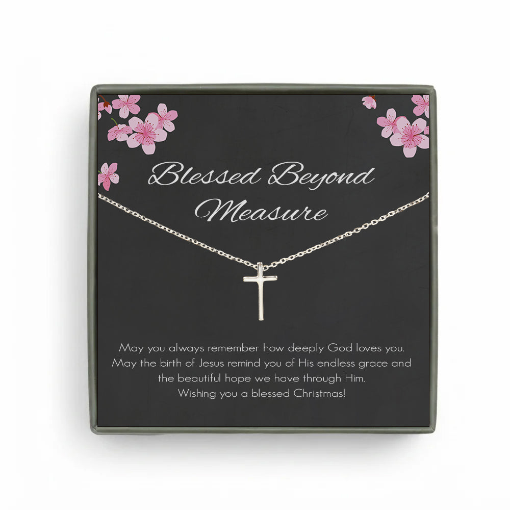 Custom Cross Necklace with Grey Floral Card Necklace