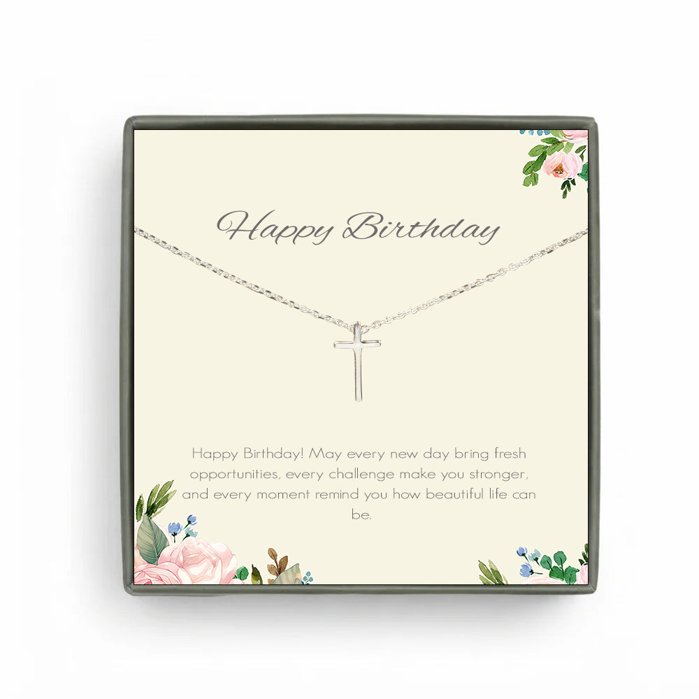 Custom Cross Necklace with White Floral Card Necklace