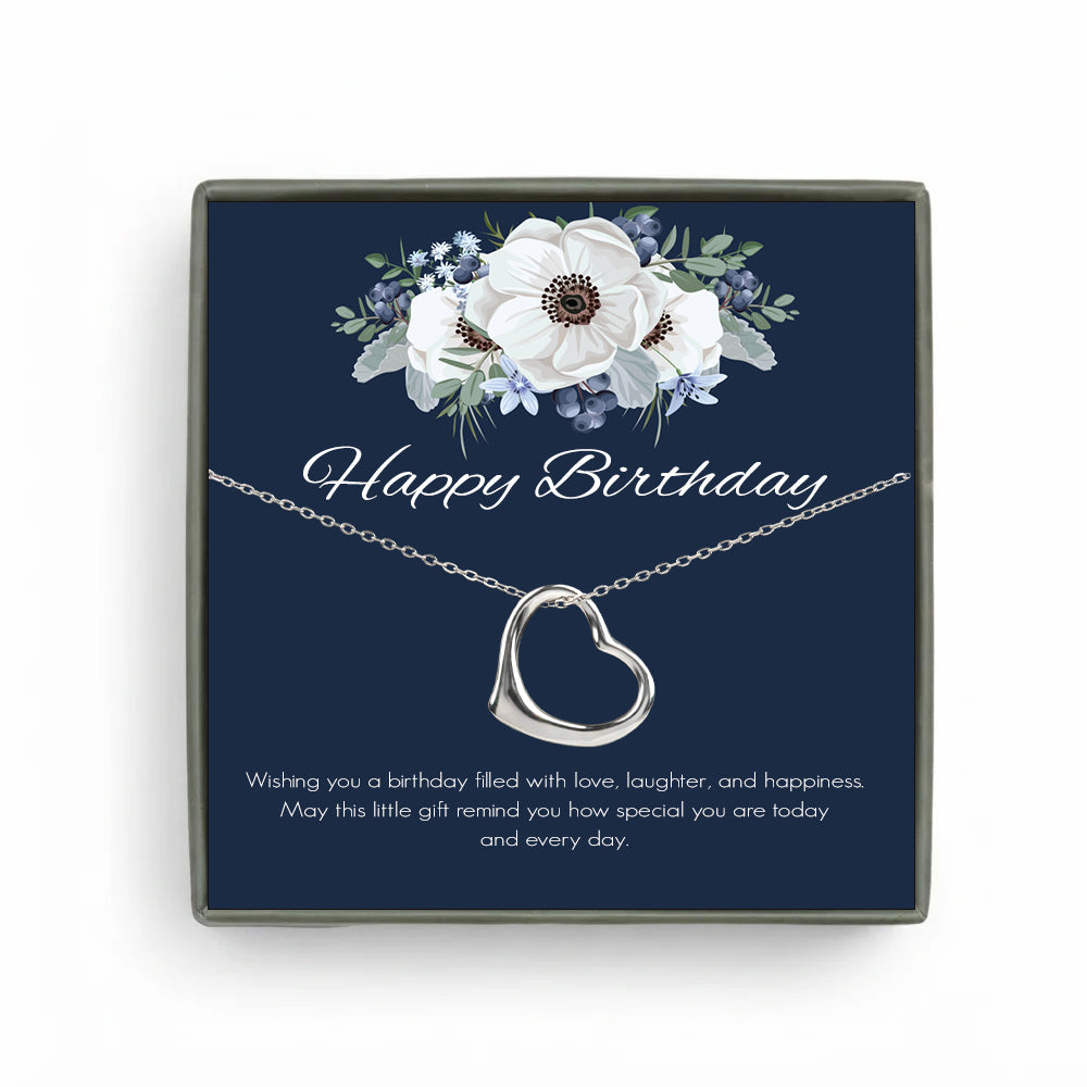 Custom Dangling Heart Necklace with Blue Floral Card Necklace