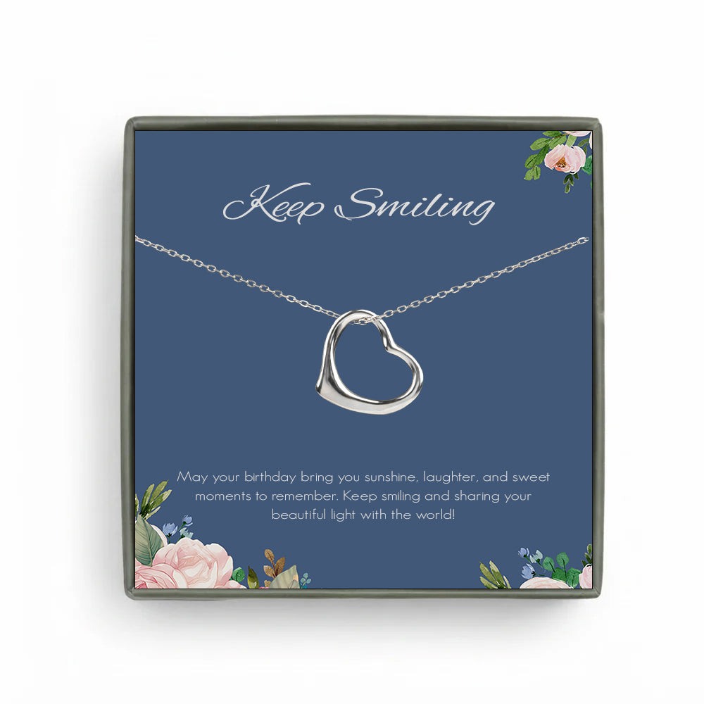 Custom Dangling Heart Necklace with Blue Floral Card Necklace