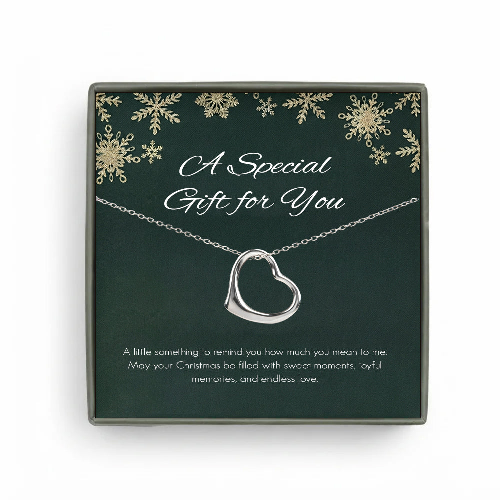 Custom Dangling Heart Necklace with Green Christmas Card Necklace