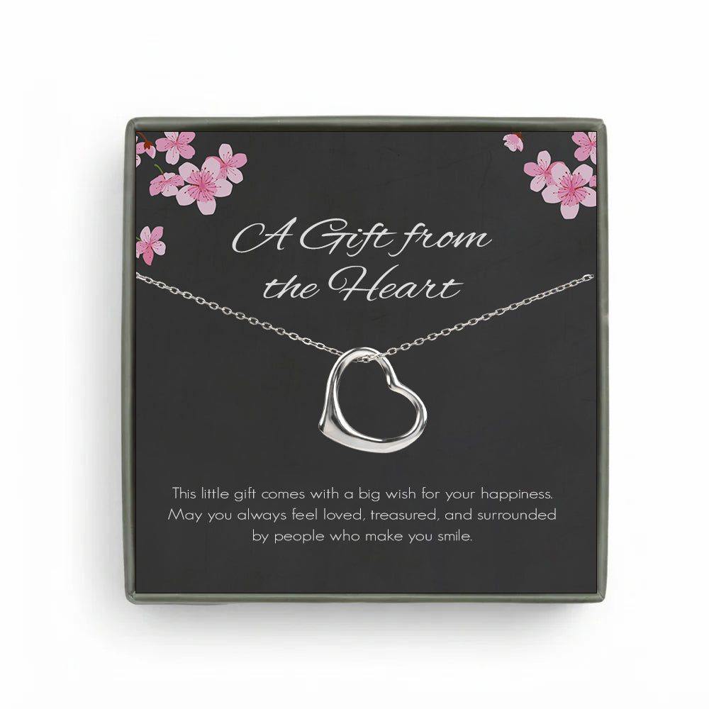 Custom Dangling Heart Necklace with Grey Floral Card Necklace