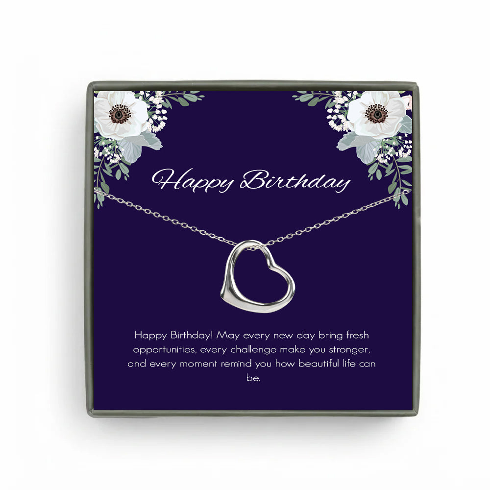 Custom Dangling Heart Necklace with Purple Floral Card Necklace