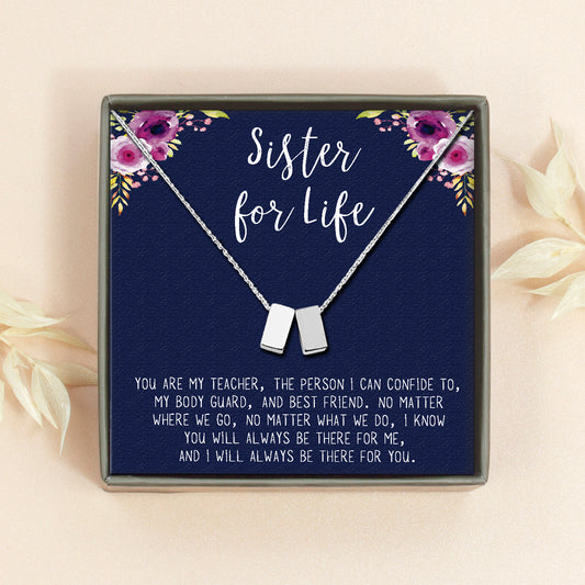 "Sister for Life" Card and Cube Necklace