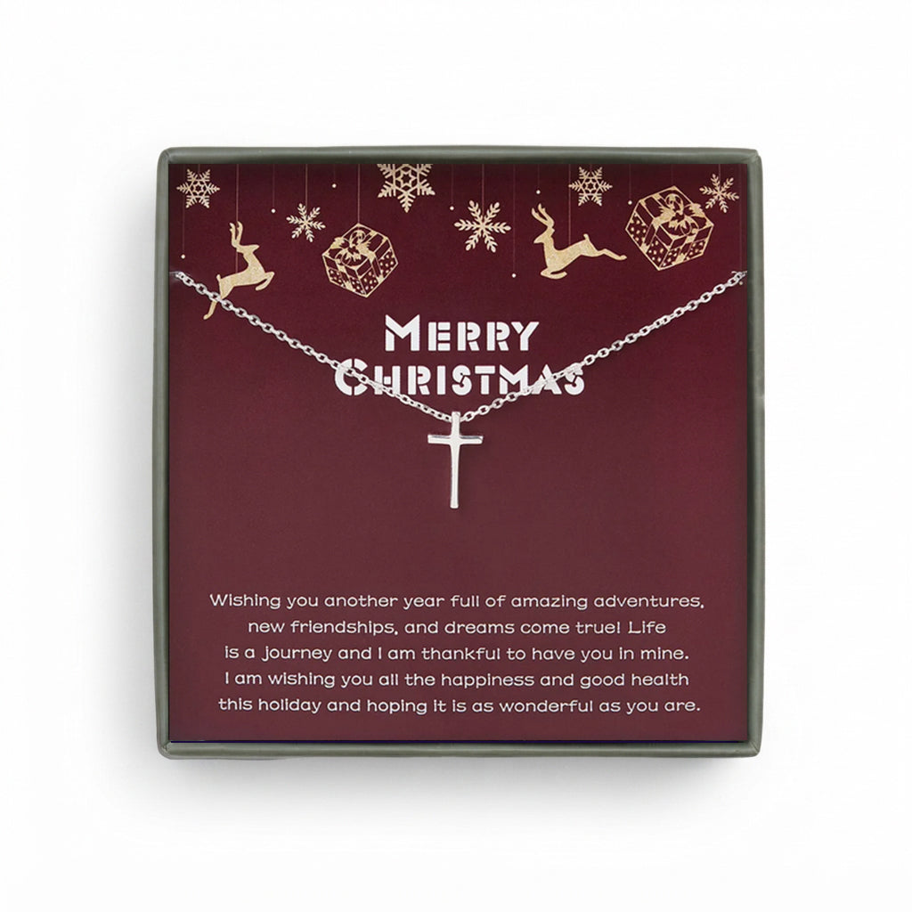 "Merry Christmas" Card and Cross Necklace