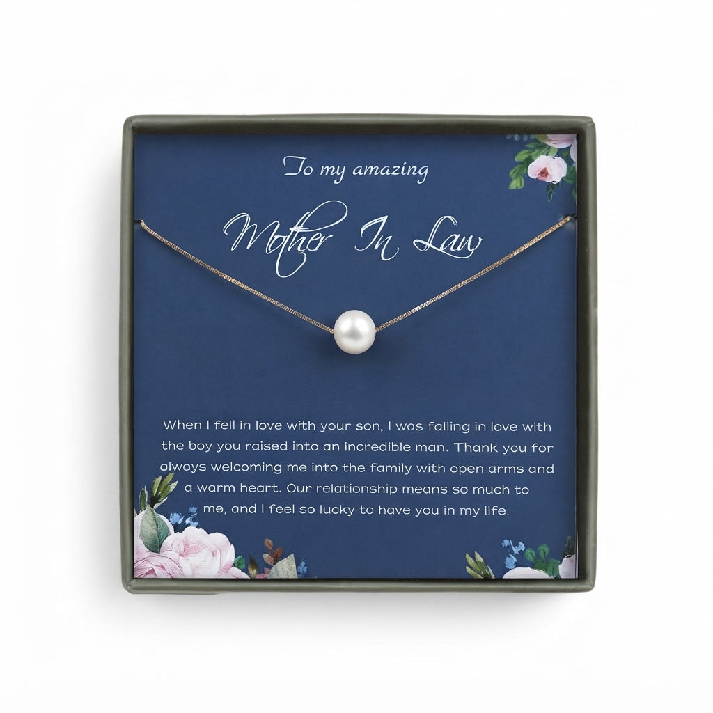 "To an Amazing Mother in Law" Card and Pearl Necklace
