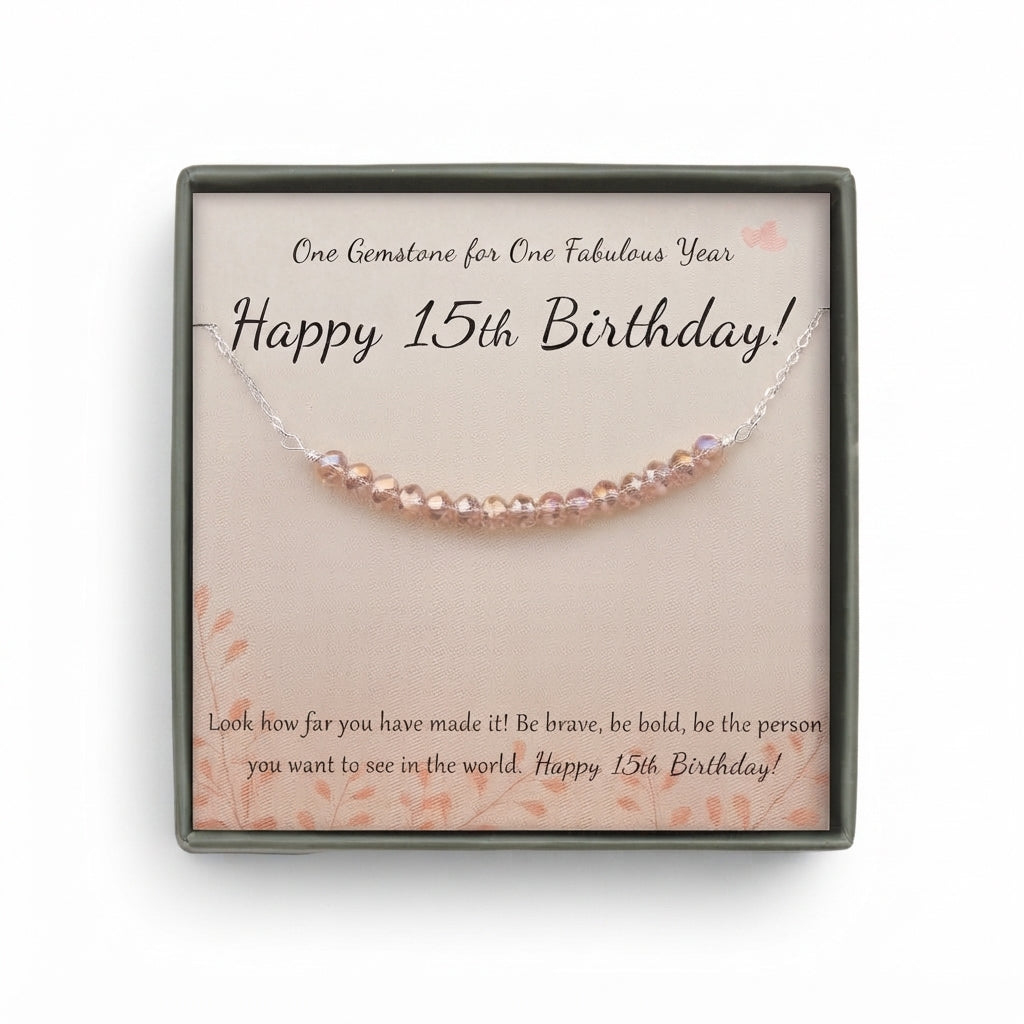 "Happy 15th Birthday" Card and Bead Necklace