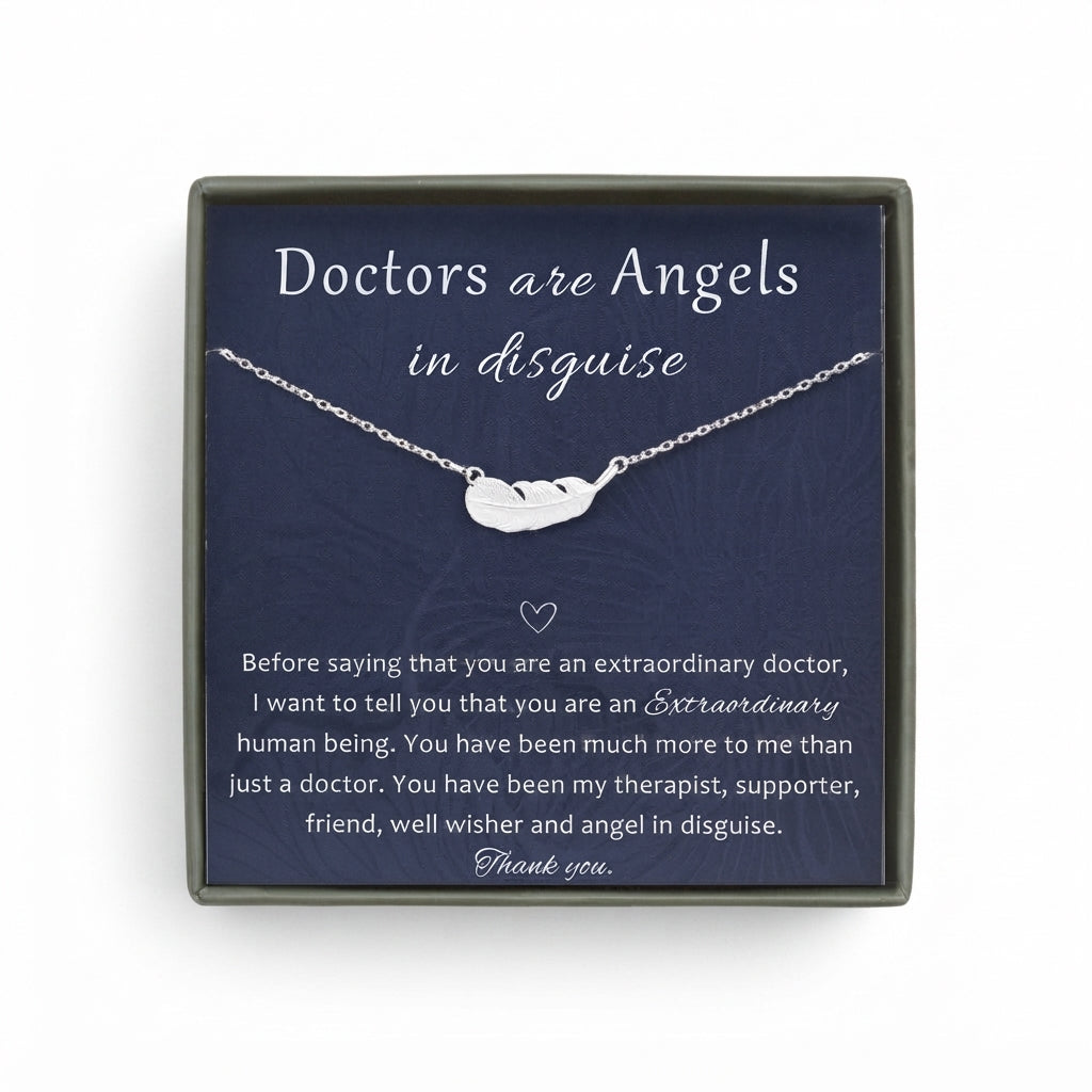 "Doctors are Angels" Card and Feather Necklace