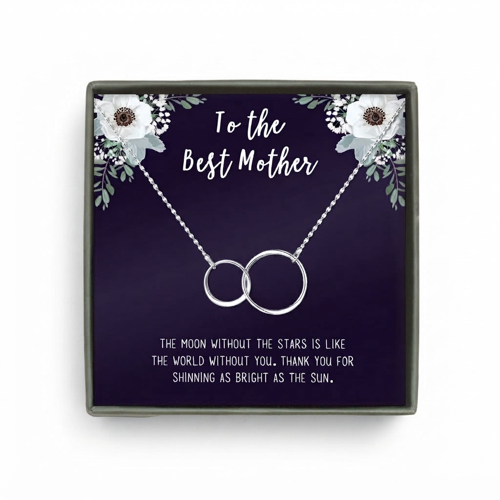 "To the Best Mom" Card and Interlocking Rings Necklace