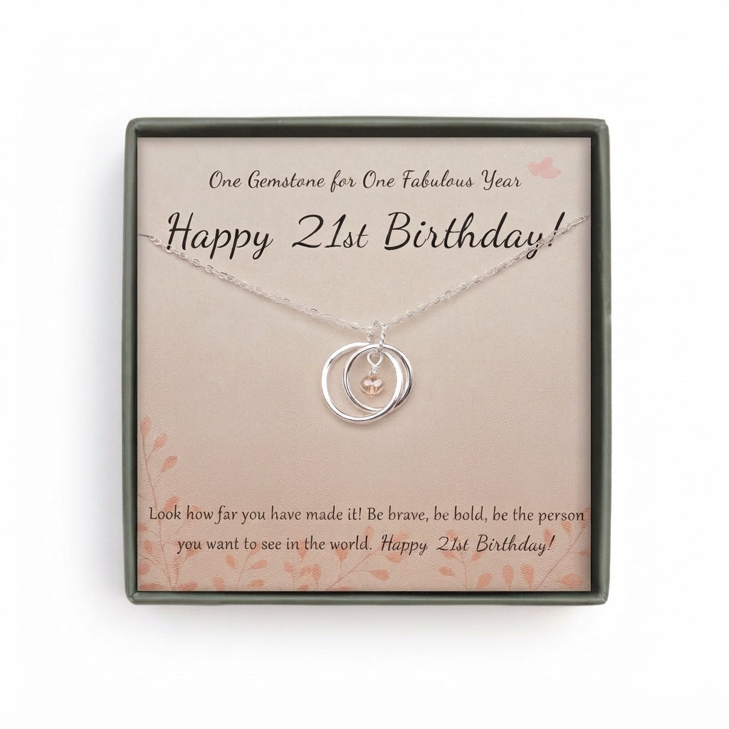 "Happy 21st Birthday" Card and Sterling Silver Bead Necklace