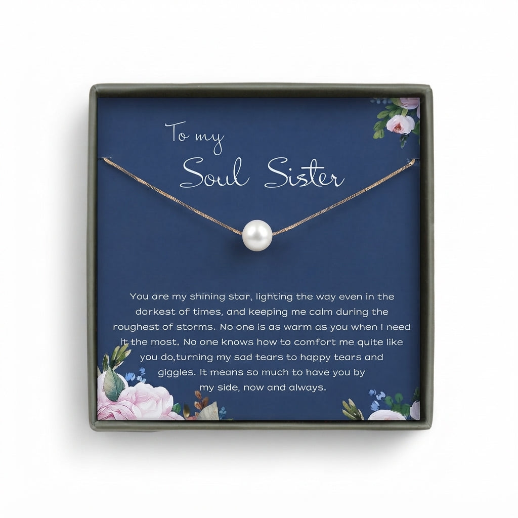 "To my Soul Sister" Pearl Necklace Card Necklace