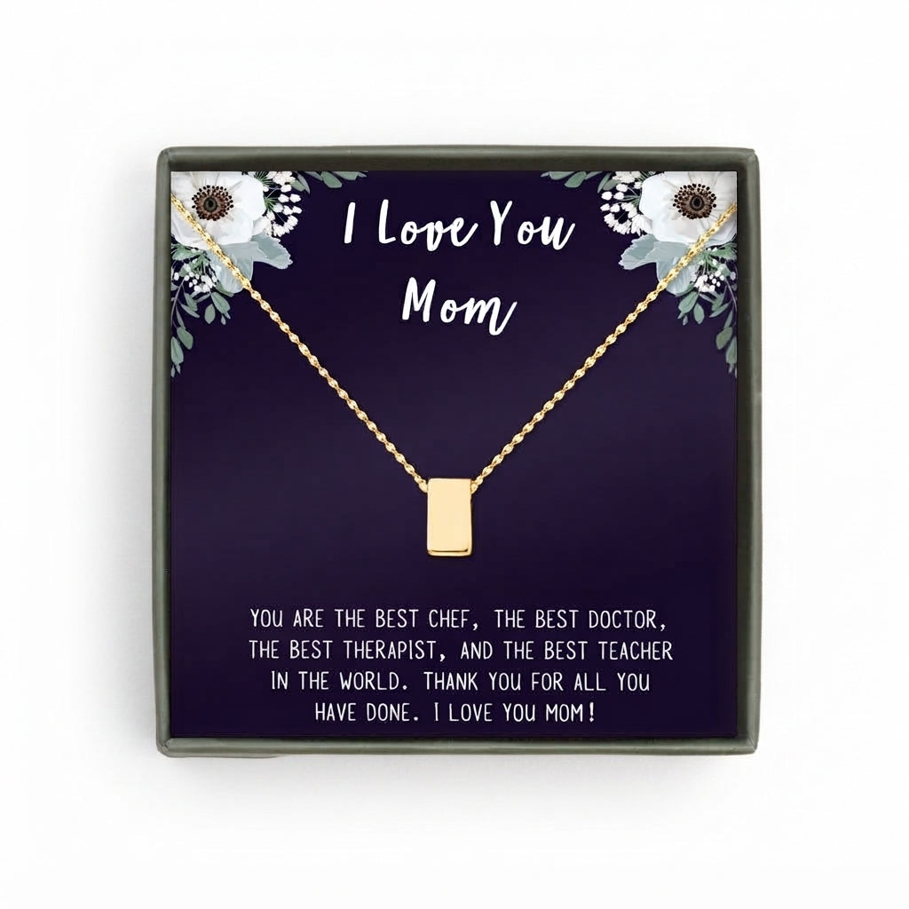 I Love Mom Cube Necklace Gift Set