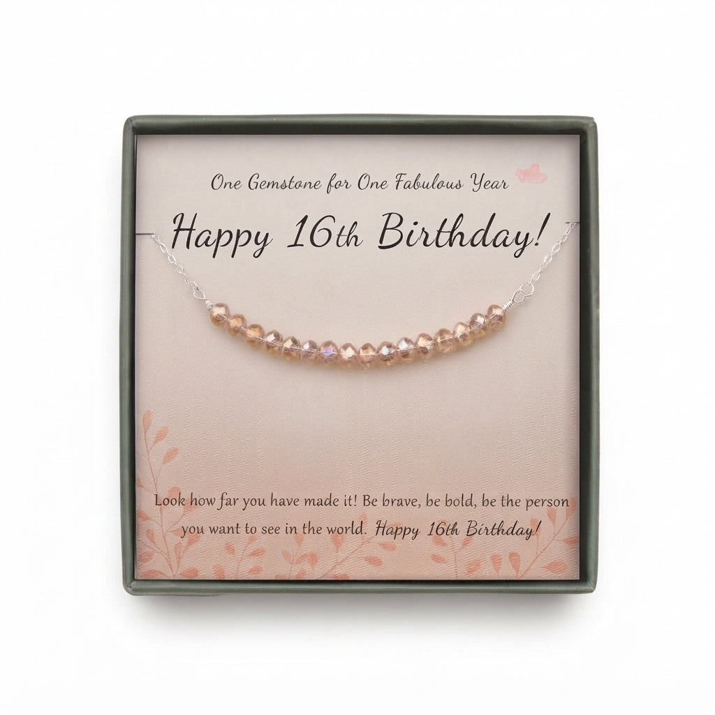 "Happy 16th Birthday" Card and Bead Necklace