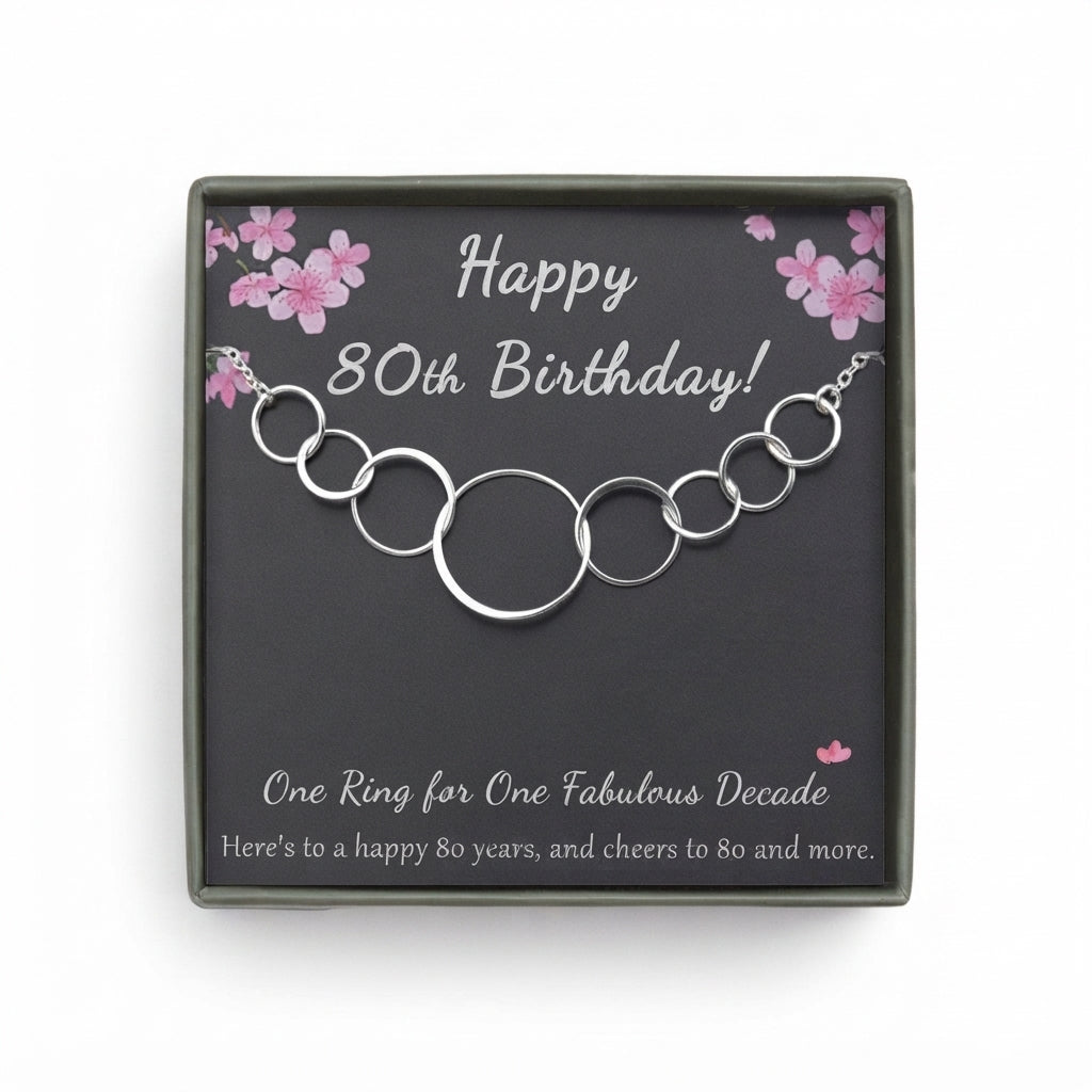 "Happy 80th Birthday" Card and Interlocking Rings Necklace